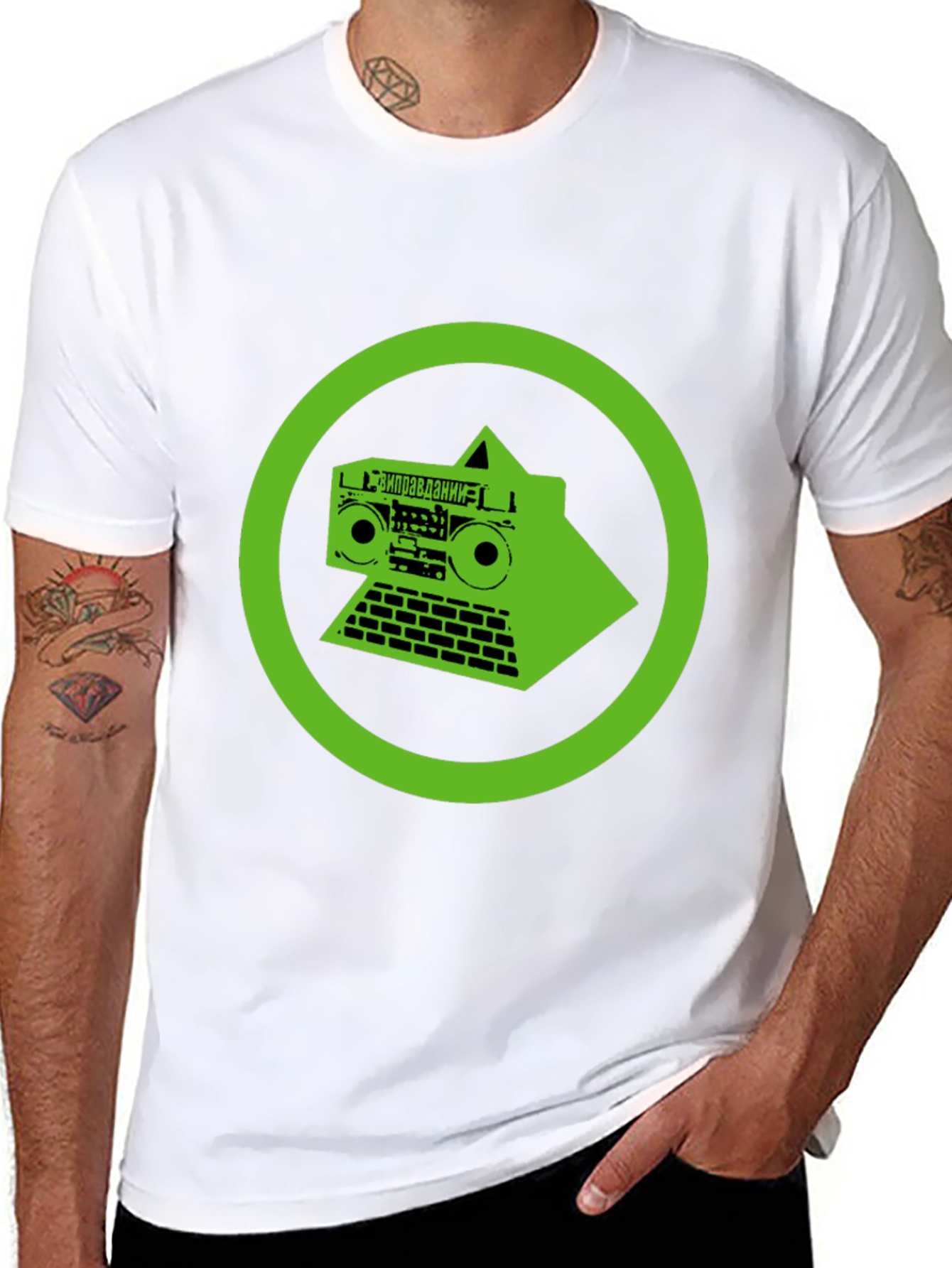 Black Green Circuit Boombox Black T-Shirt view 8