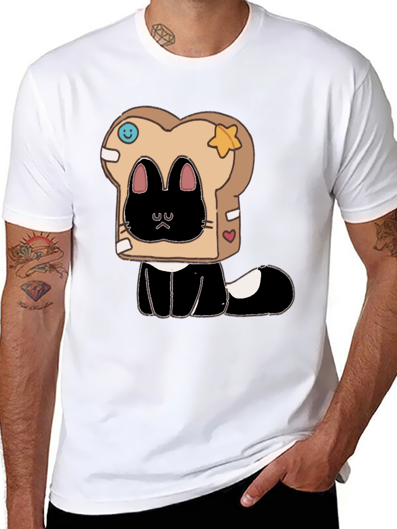 Black Cute Cat in Toast T-Shirt view 8