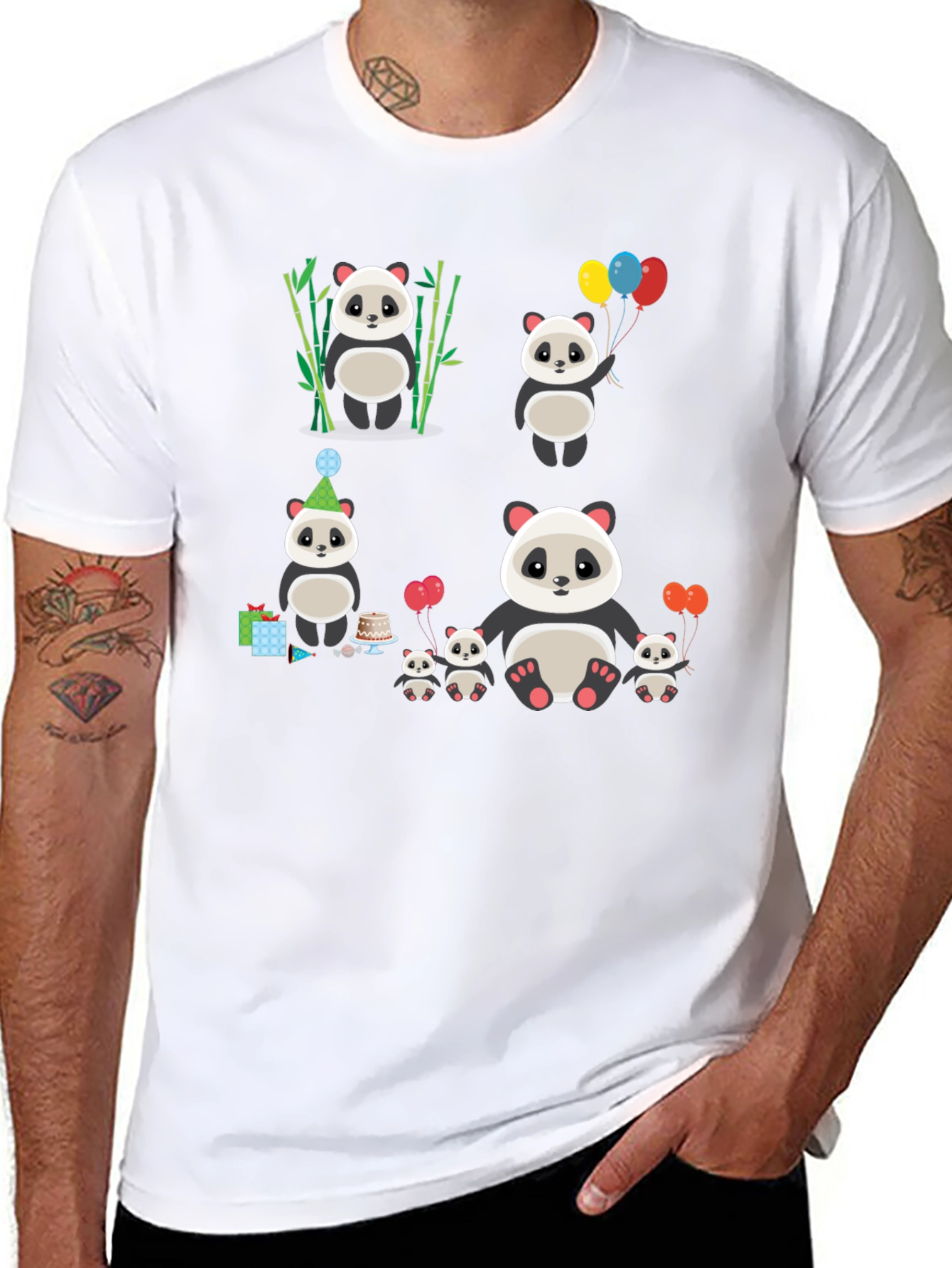 Black Cute Panda Family T-Shirt view 8
