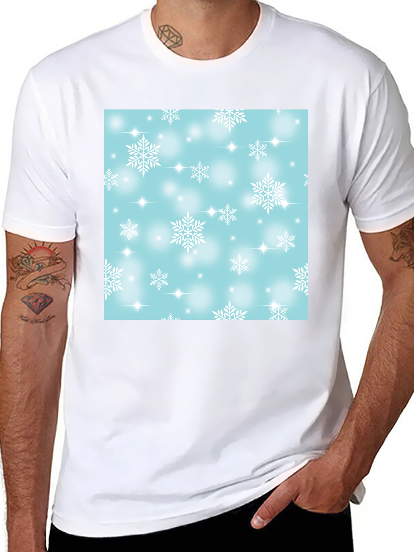 Black Snowflake Pattern T-Shirt - Winter Festive Tee view 8