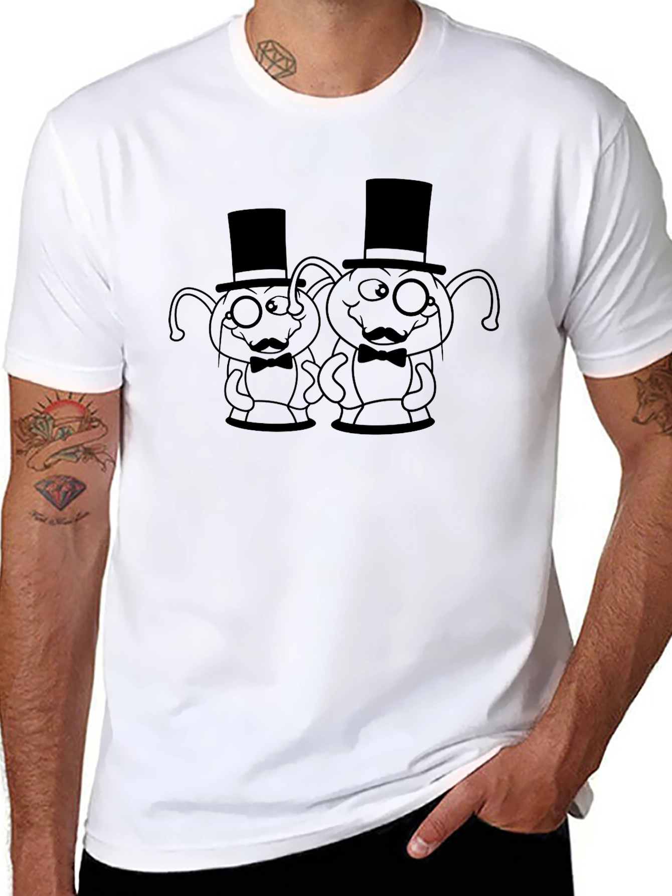 Black Dapper Alien Duo Graphic Tee - Black Cotton T-Shirt view 8