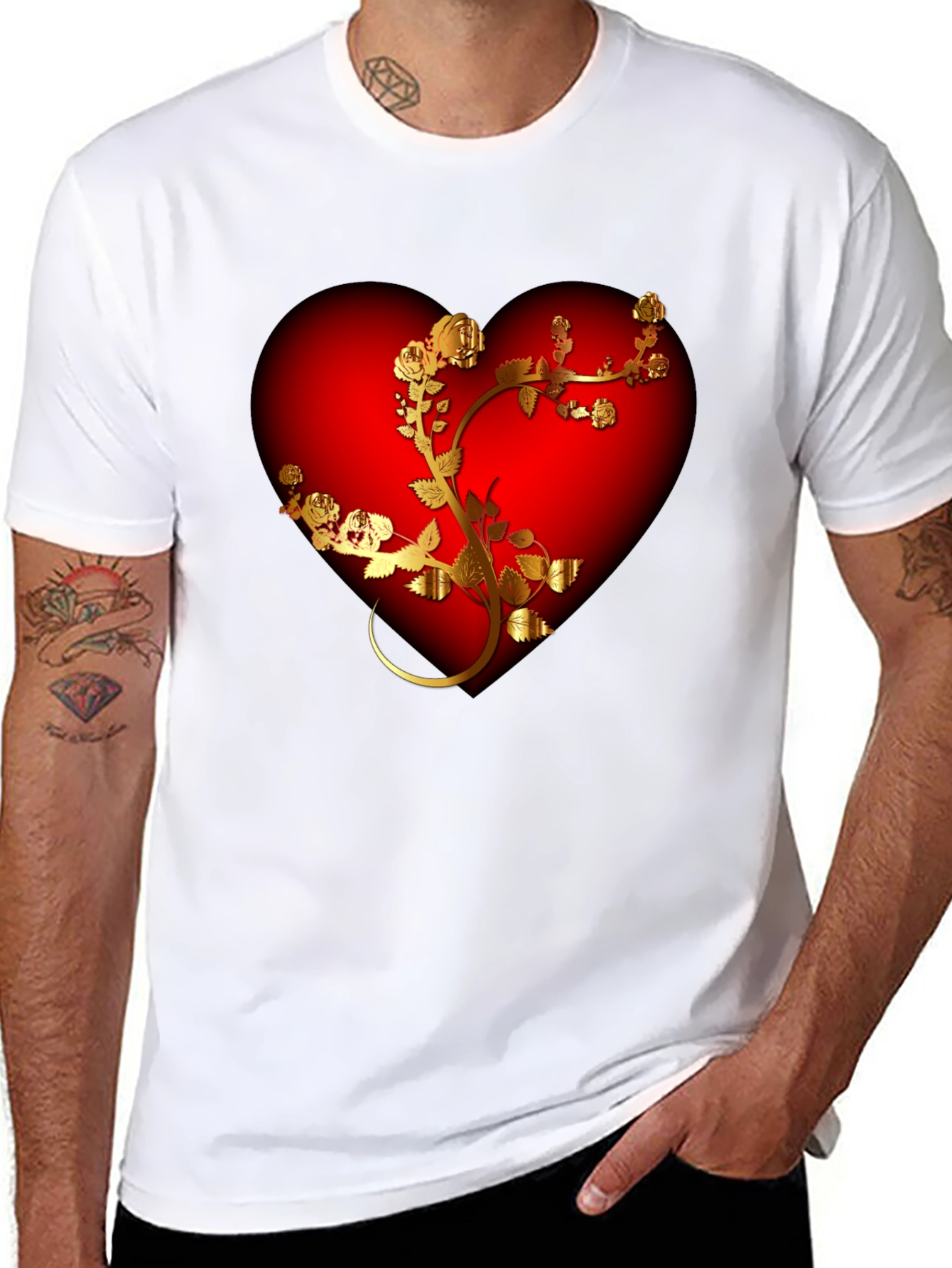 Black Romantic Heart & Rose T-Shirt - Black view 8