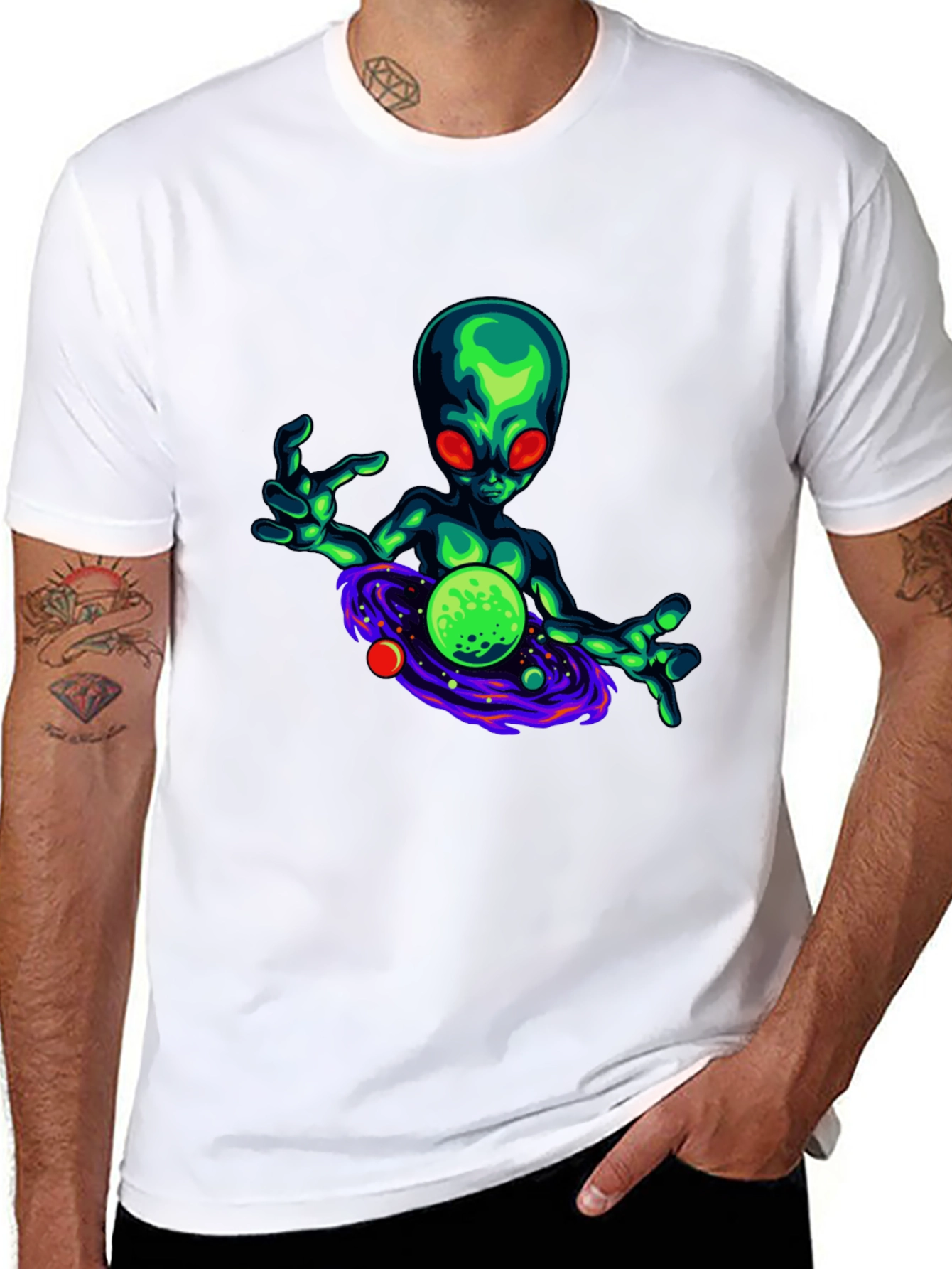 Black Alien Graphic T-Shirt - Black Cotton Blend view 8