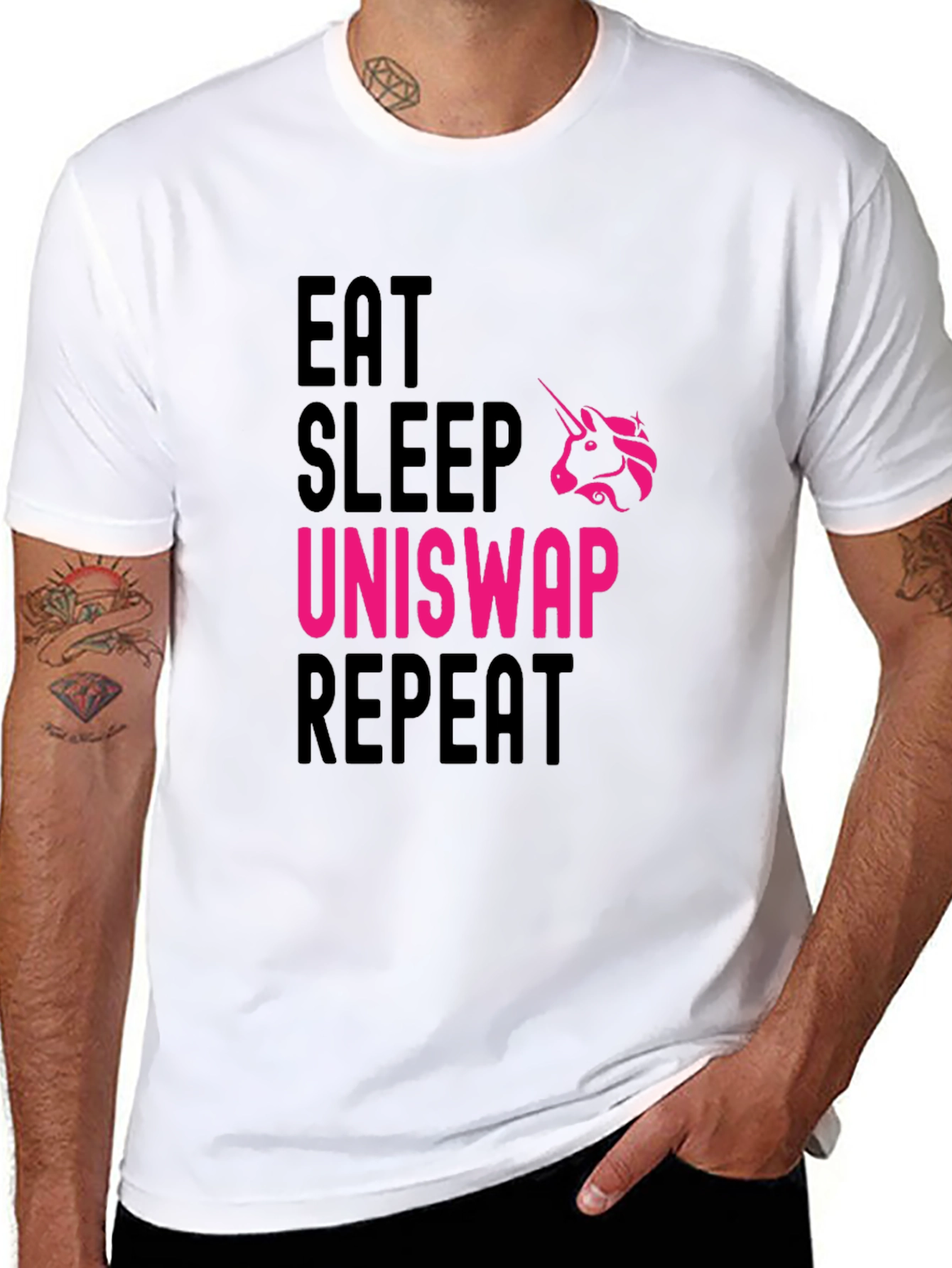 Black Eat Sleep Uniswap Repeat Black T-Shirt view 8