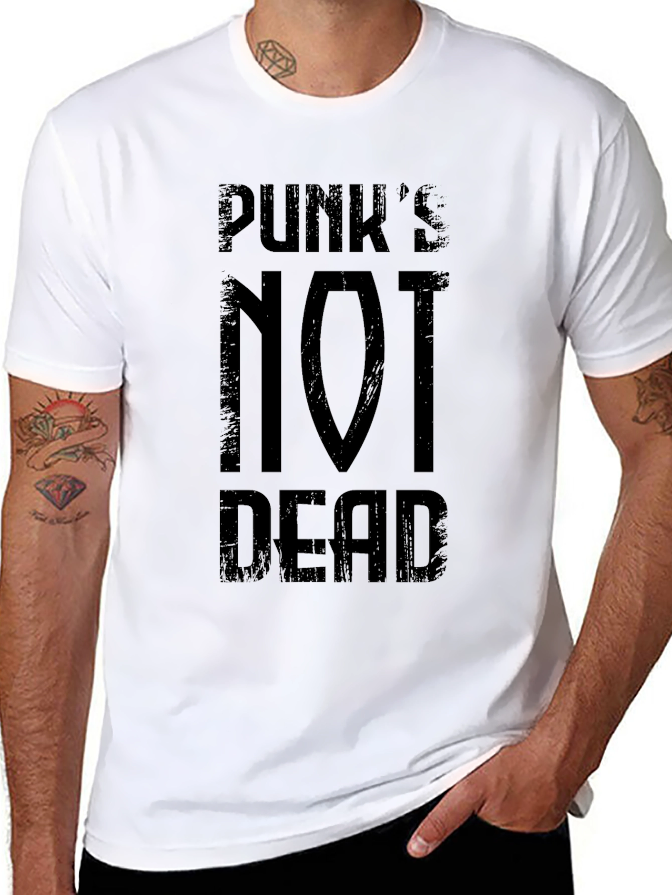 Black Punk's Not Dead Graphic Tee - Black Cotton T-Shirt view 8