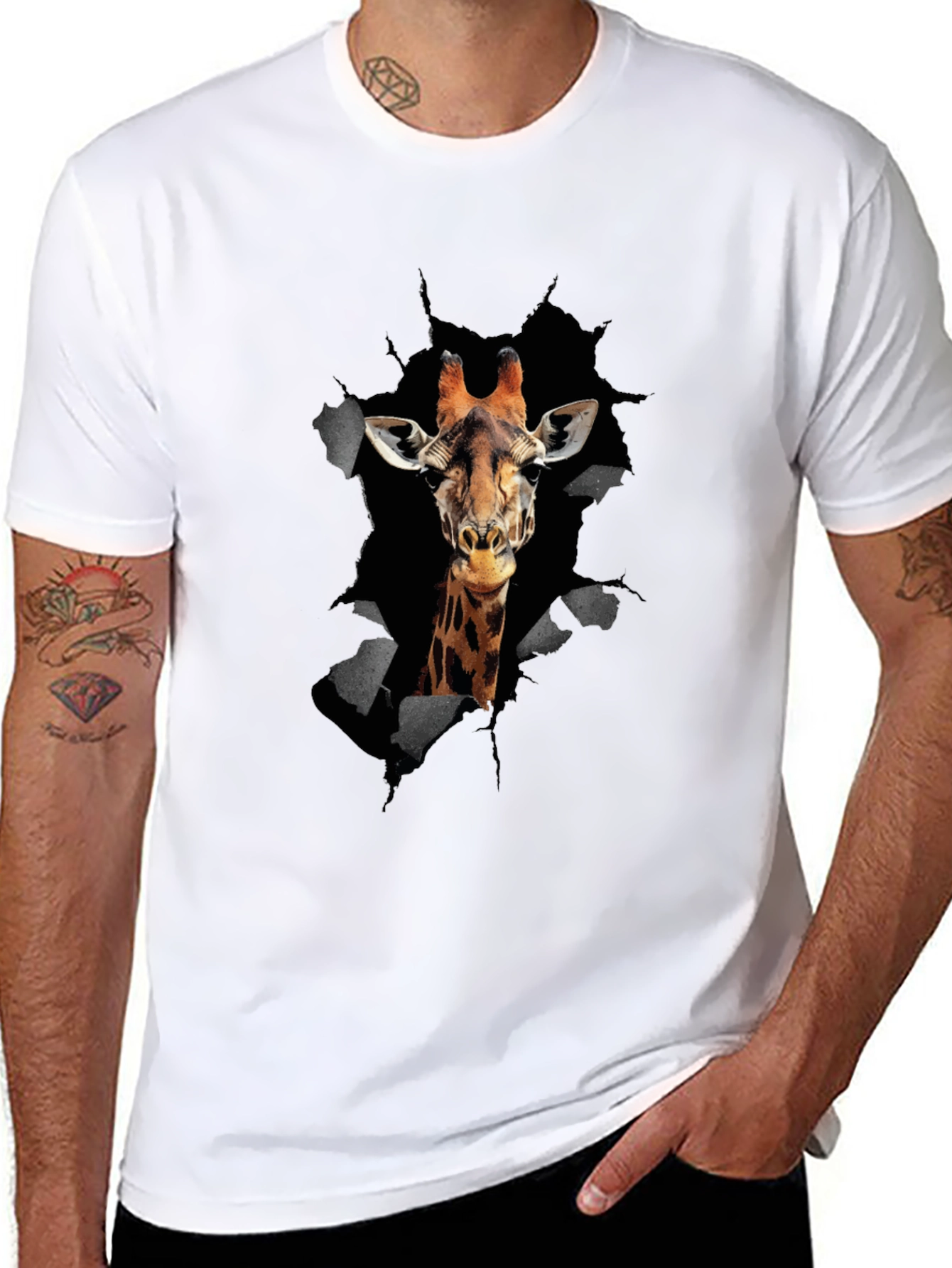 Black Giraffe Graphic Print Men's T-Shirt view 8