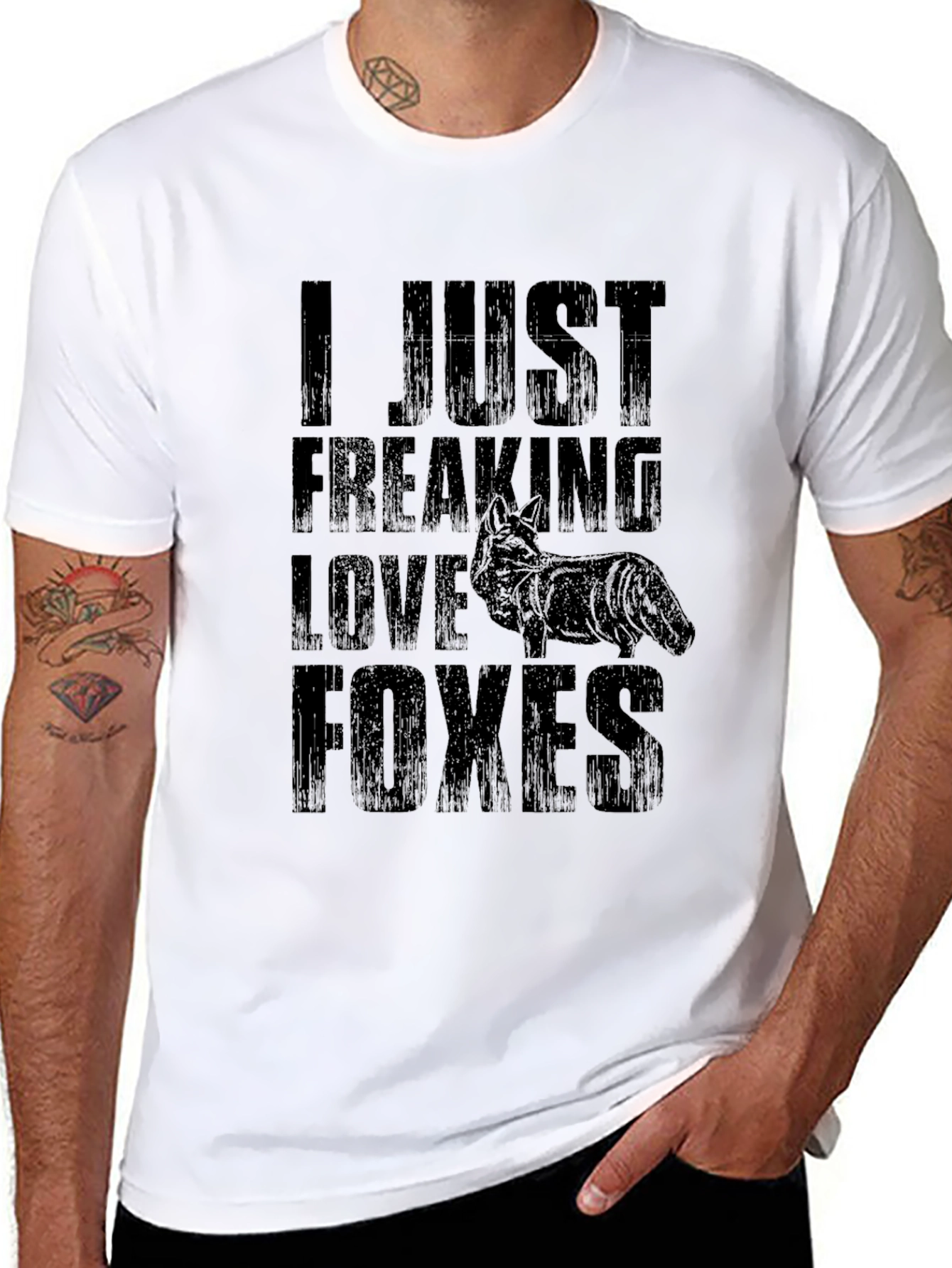 Black I Love Foxes Graphic Tee - Unisex Black T-Shirt view 8