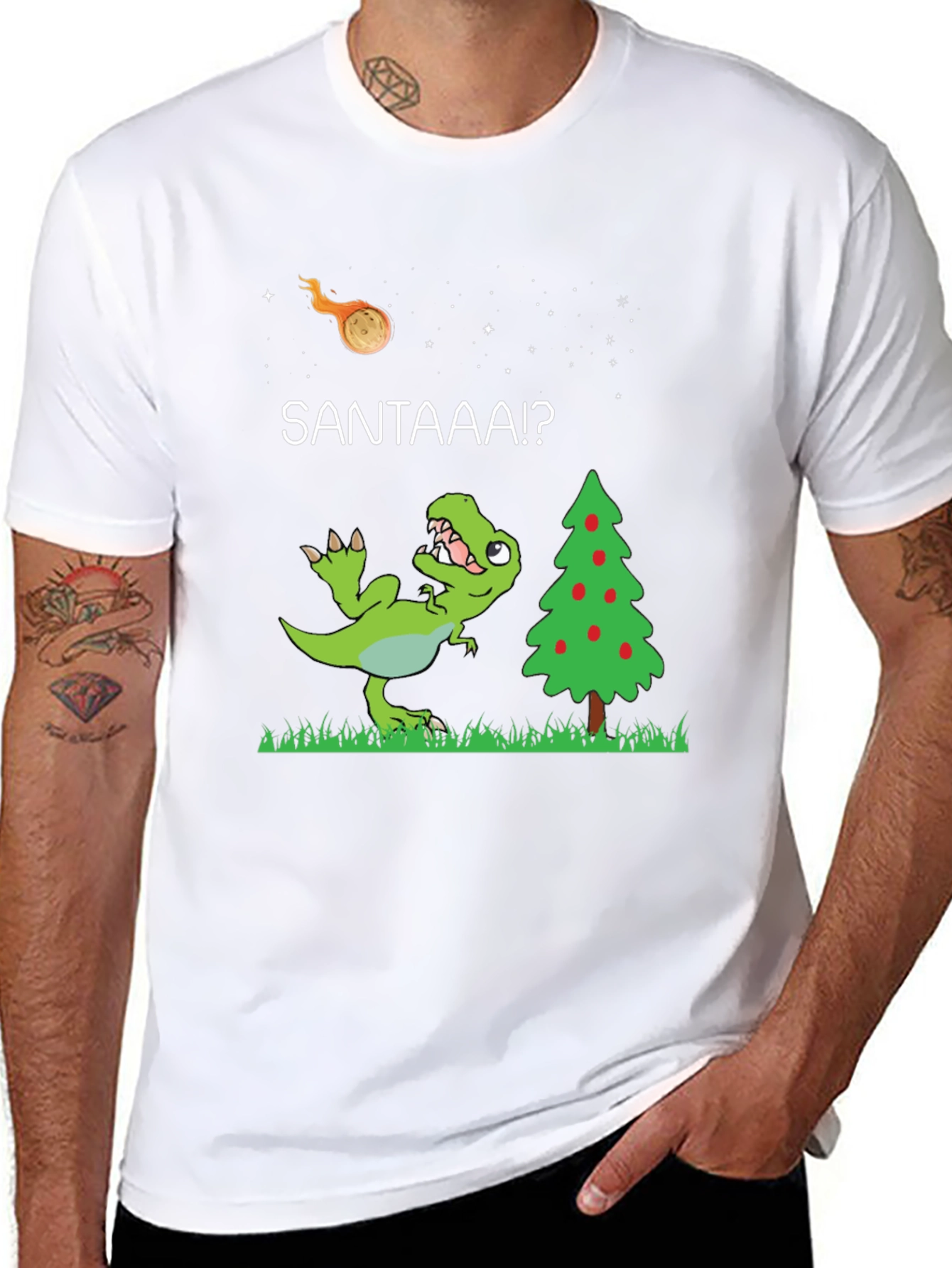Black Dino Christmas T-Shirt: Santa Meteor! view 8