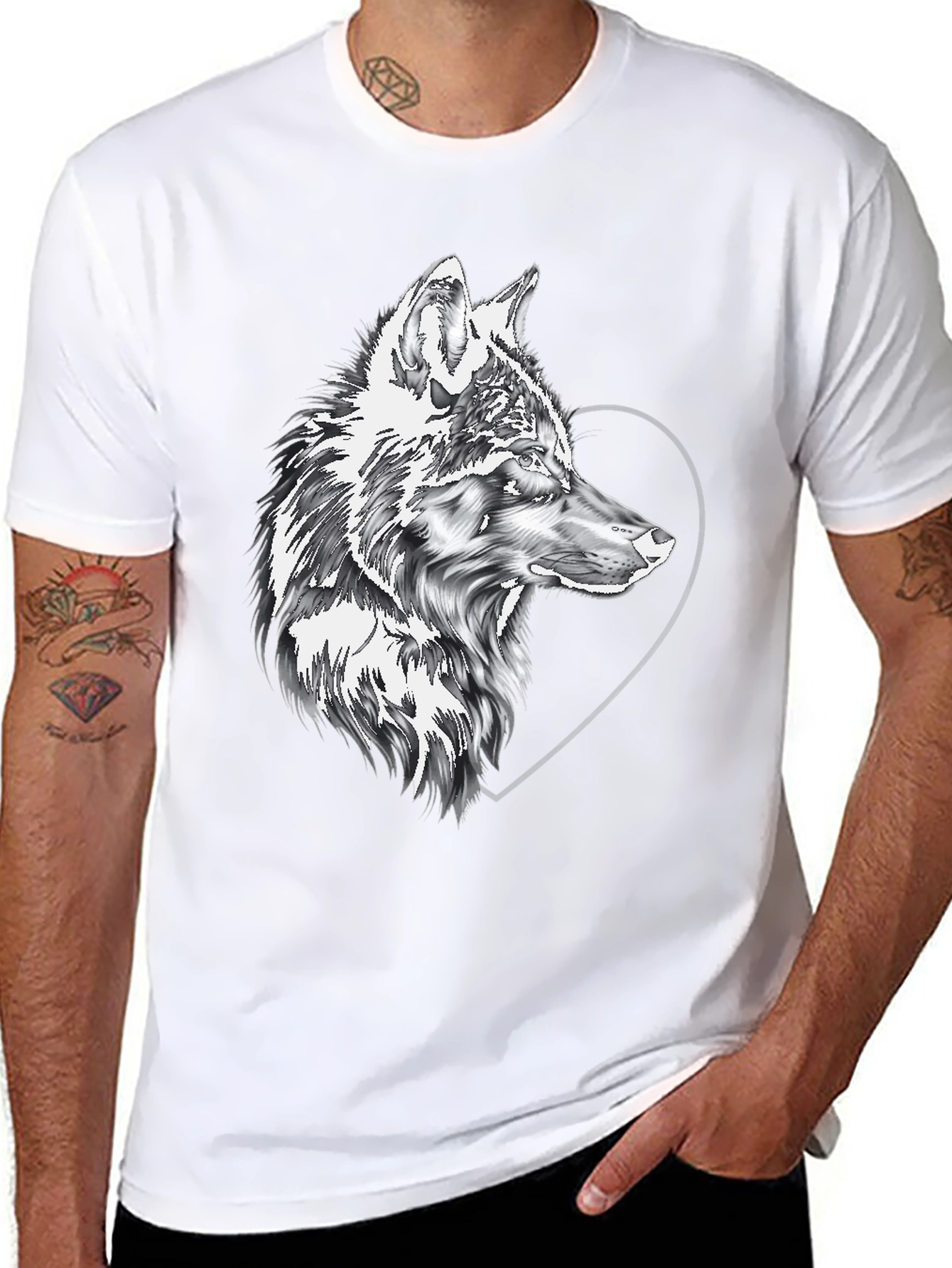 Black Wolf & Heart Graphic Black Tee view 8