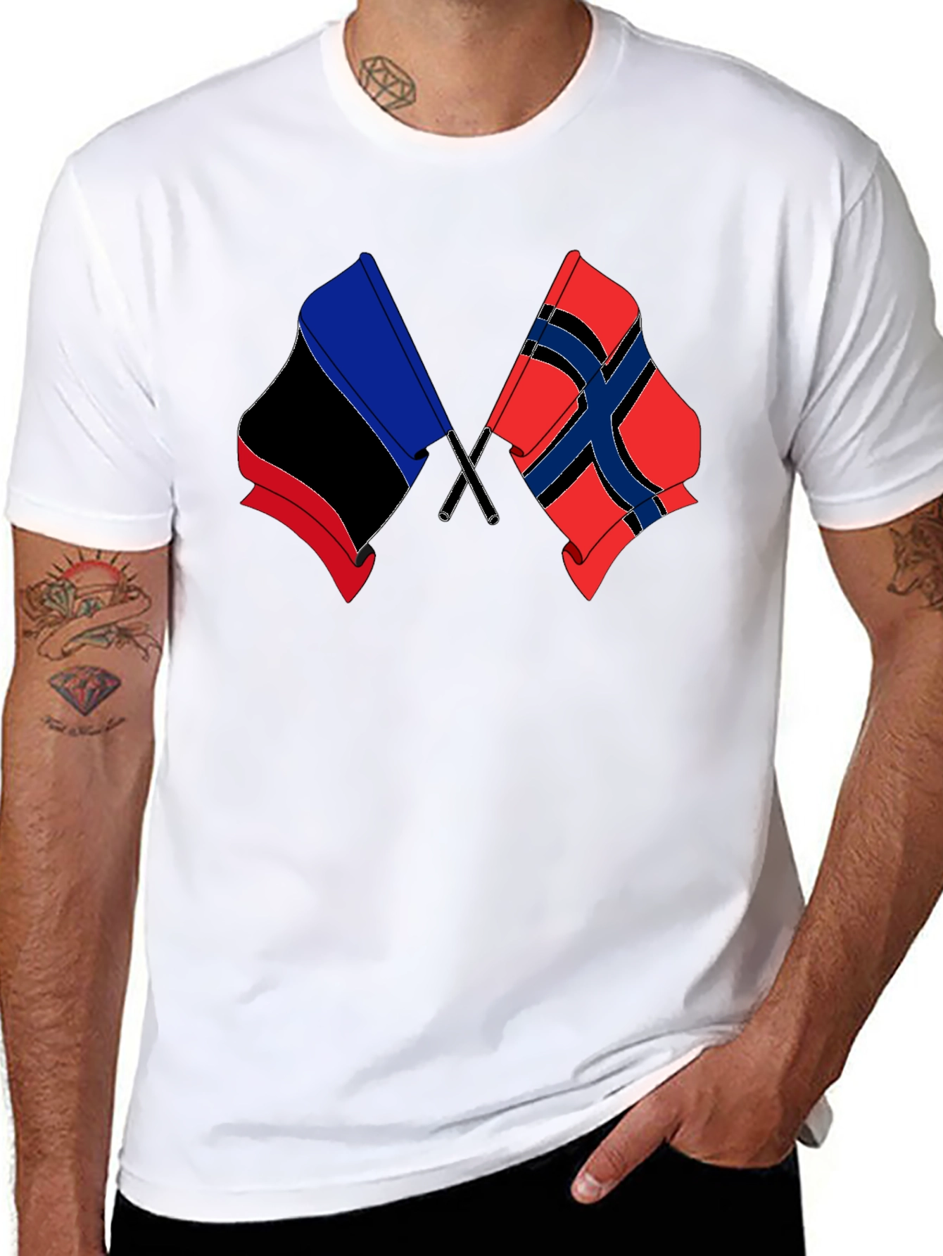 Black Dual Flag Graphic Tee - Black Cotton Blend Shirt view 8