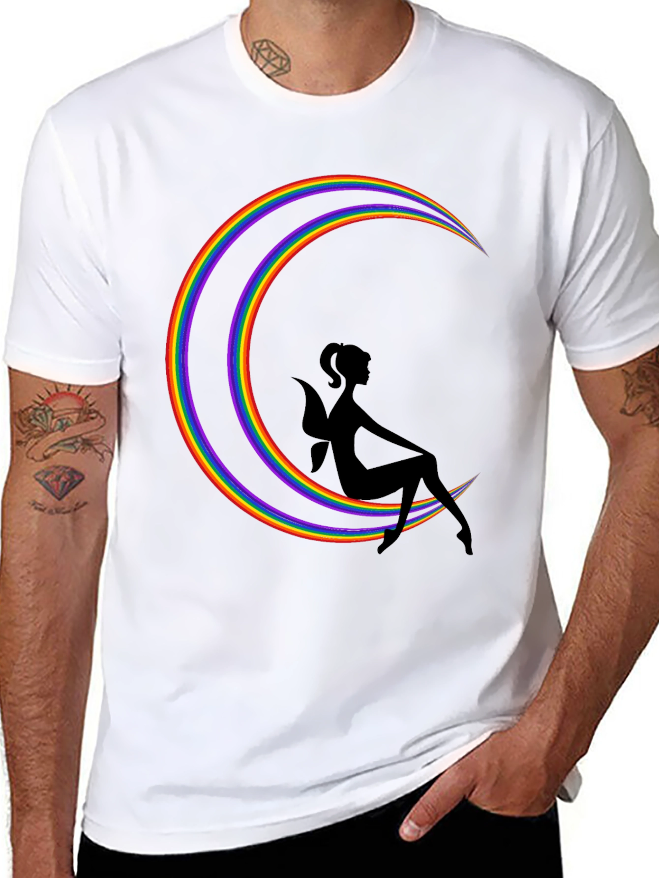 Black Rainbow Moon Fairy Graphic Tee - Soft Black Cotton T-Shirt view 8