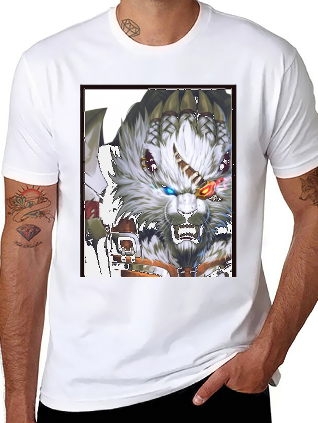 Black Bold Graphic Print Tee - Fierce Fantasy Wolf view 8