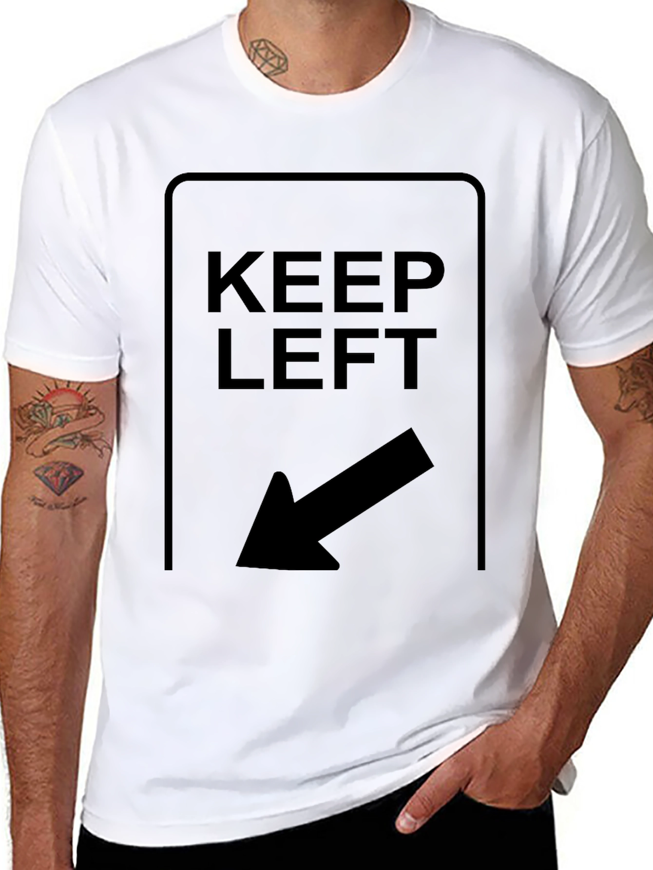 Black Keep Left T-Shirt - Directional Arrow Design view 8