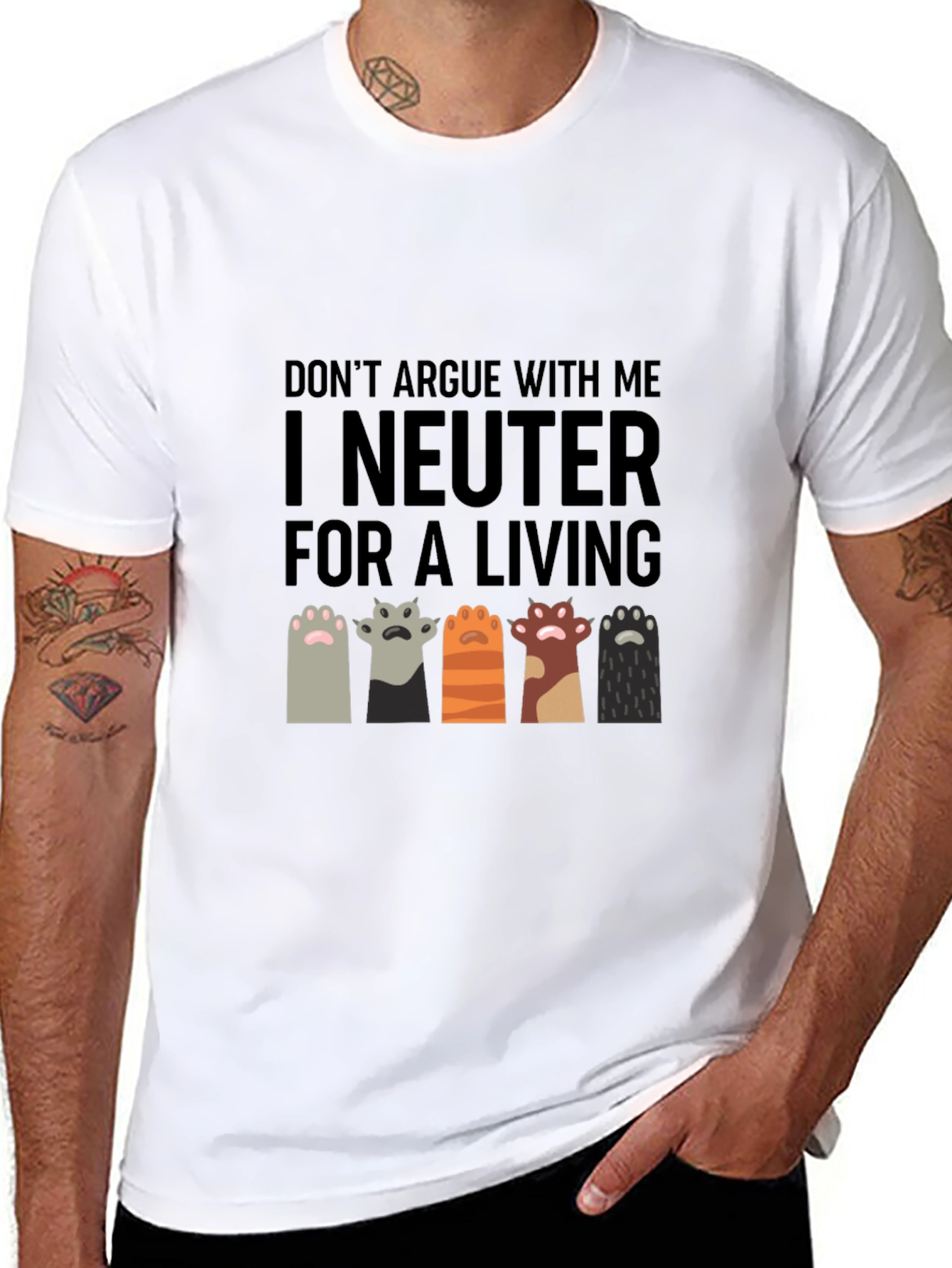 I Neuter for a Living T-Shirt Funny Vet Tech Cat Paw - 8