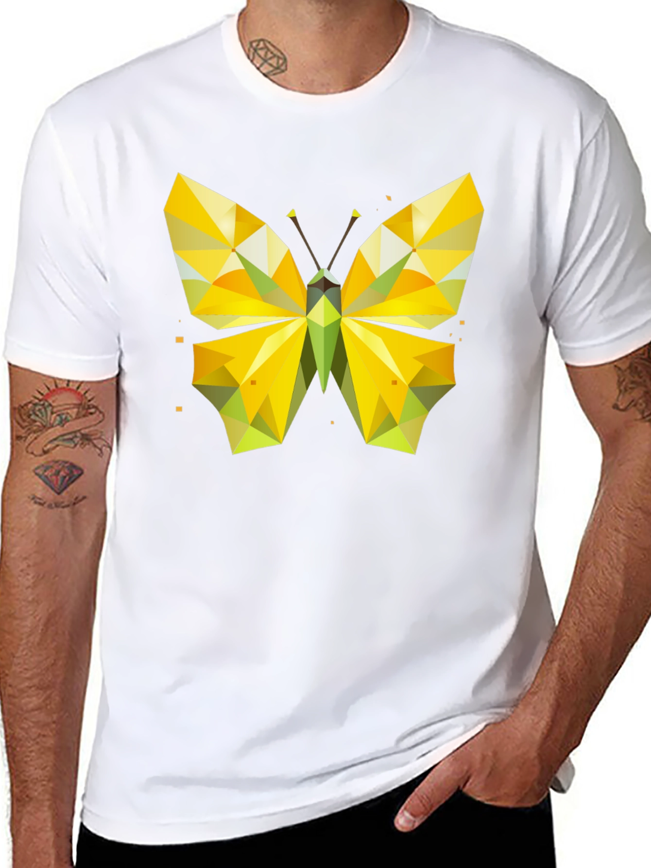 Black Geometric Butterfly Graphic Tee - Stylish Men's Black T-Shirt view 8