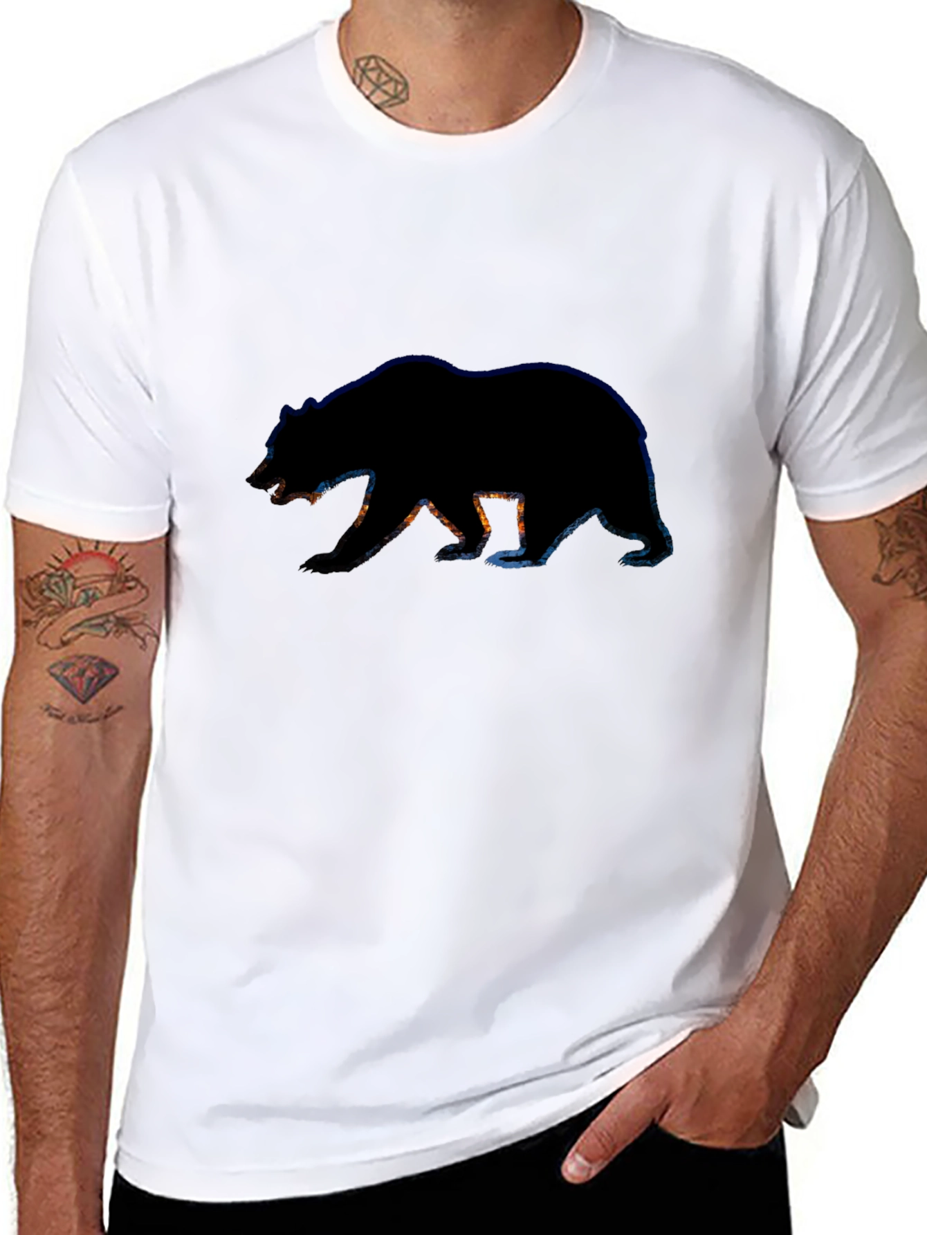 Black Bear Silhouette Graphic Tee - Black Cotton T-Shirt view 8