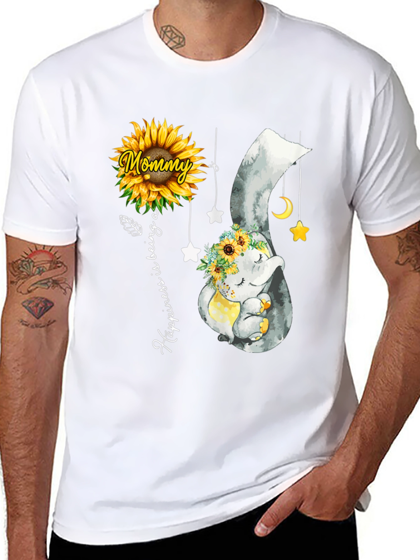 Black Mommy & Baby Elephant Sunflower T-Shirt view 8