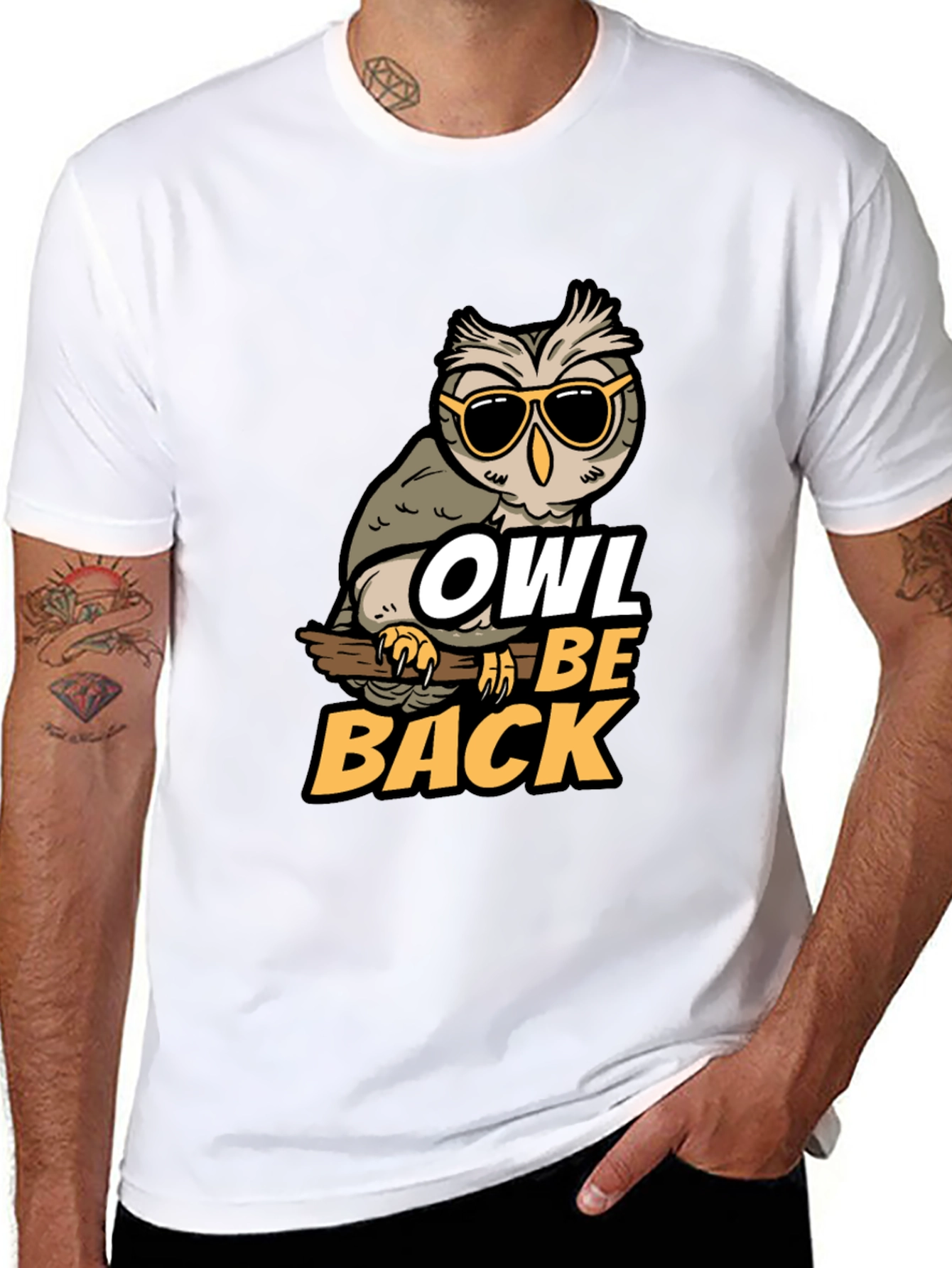 Black Owl Be Back Graphic Tee - Funny Bird Pun T-Shirt view 8