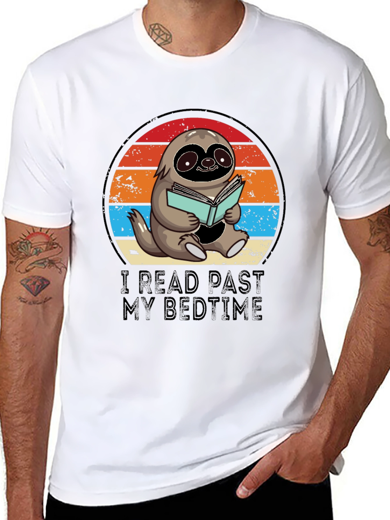 Black Funny Sloth Reading T-Shirt view 8