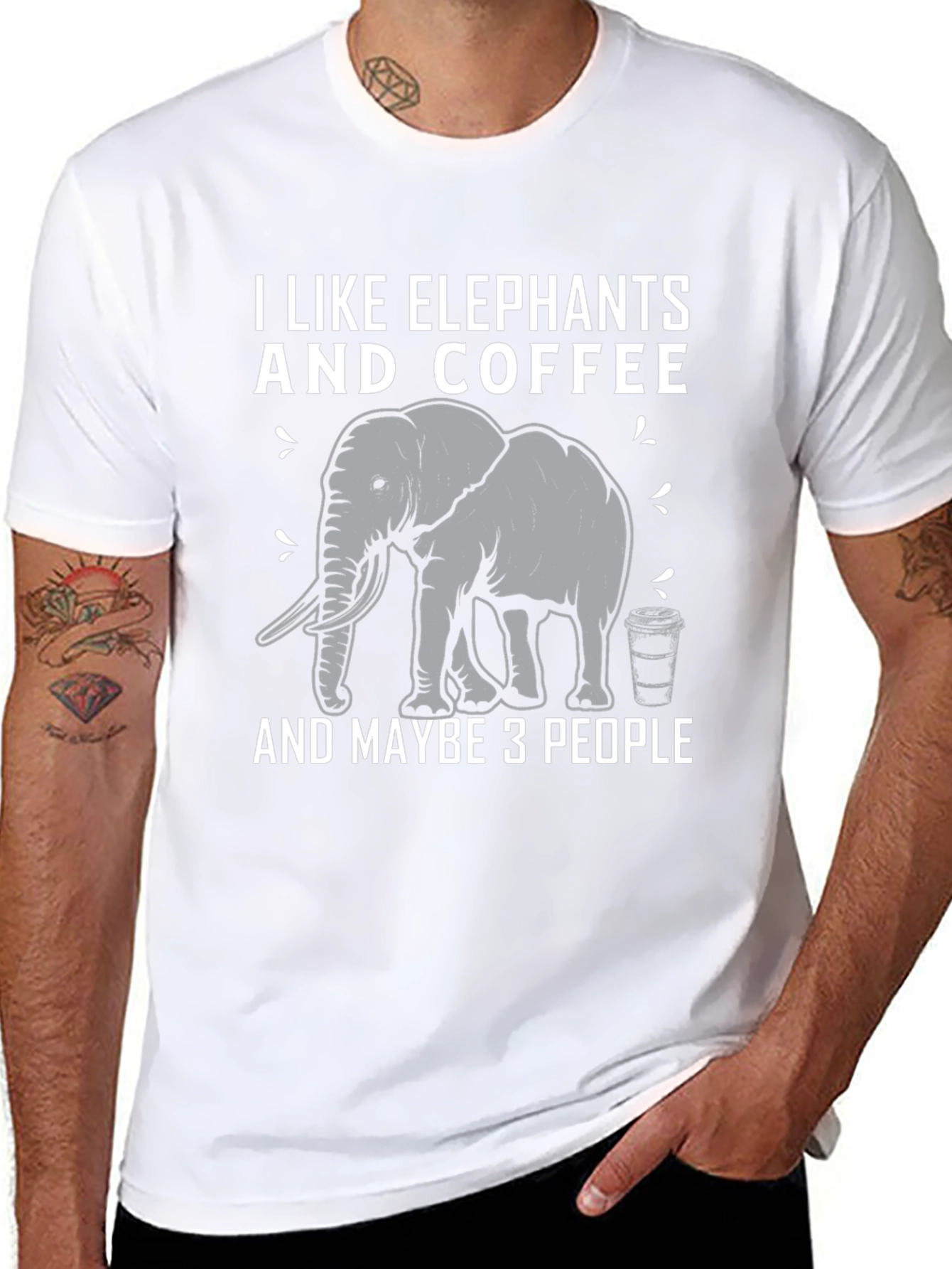 Black I Like Elephants and Coffee T-Shirt view 8