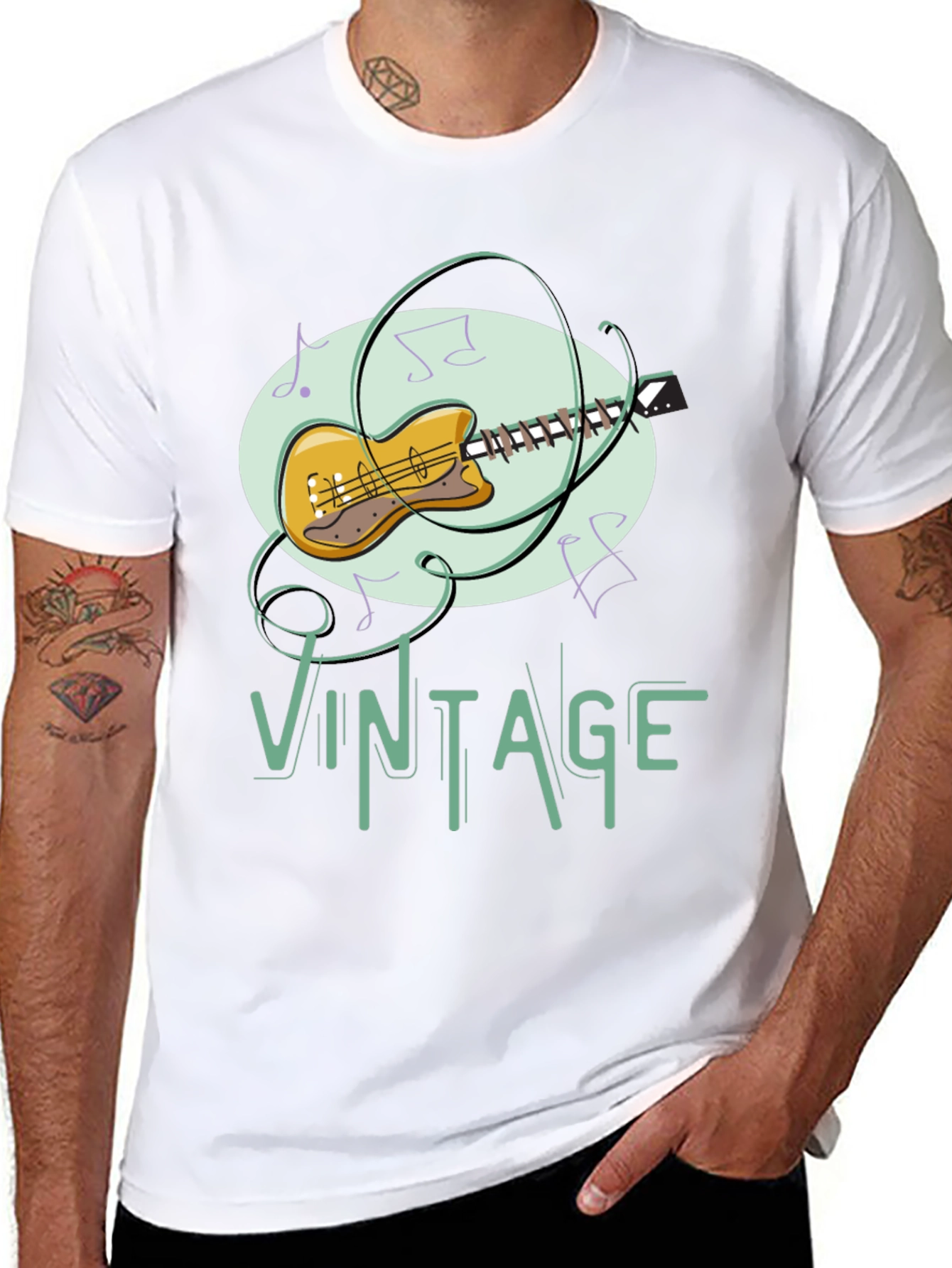 Black Vintage Guitar Music T-Shirt view 8