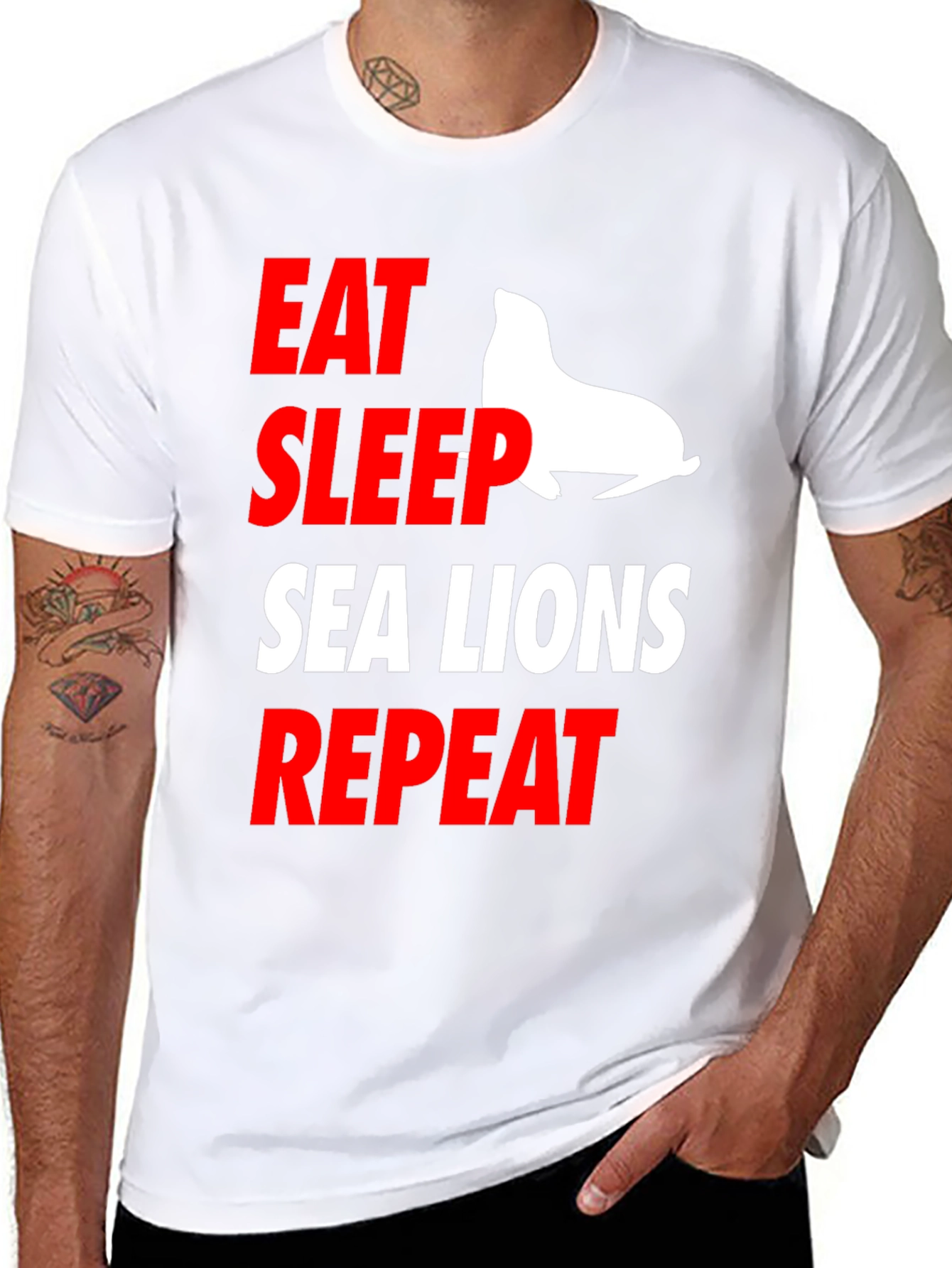 Black Eat Sleep Sea Lions Repeat Graphic Tee view 8