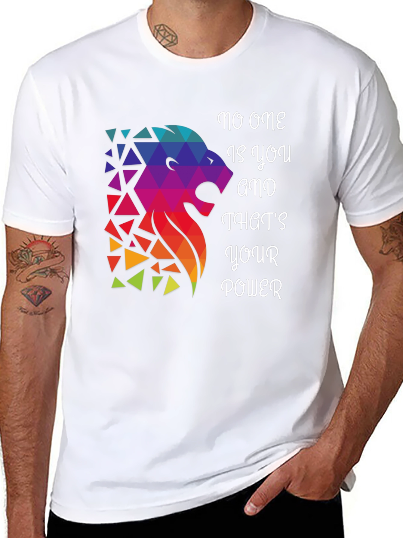 Black Geometric Lion Graphic T-Shirt - Motivational Design view 8