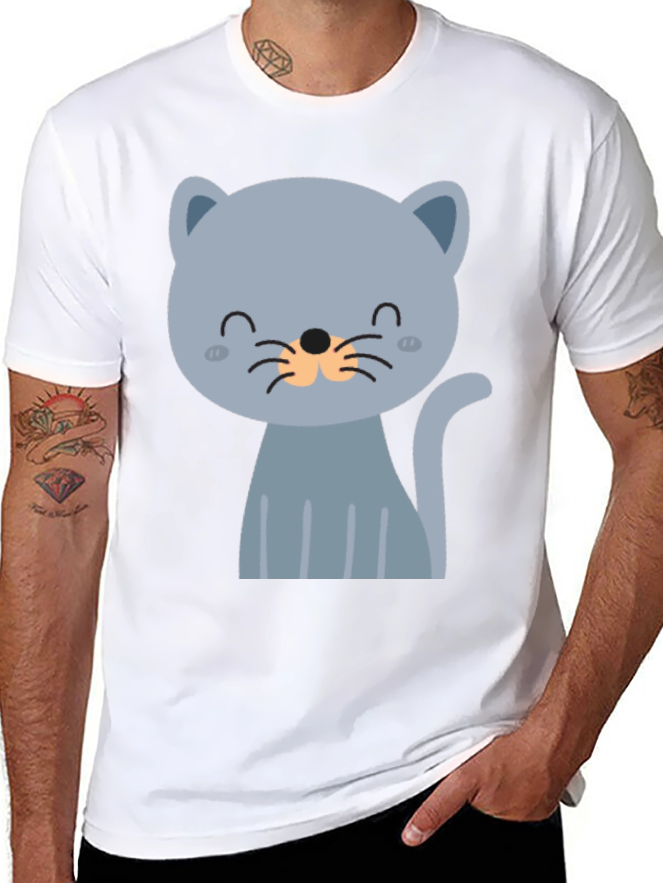Black Cute Cartoon Cat Graphic T-Shirt view 8