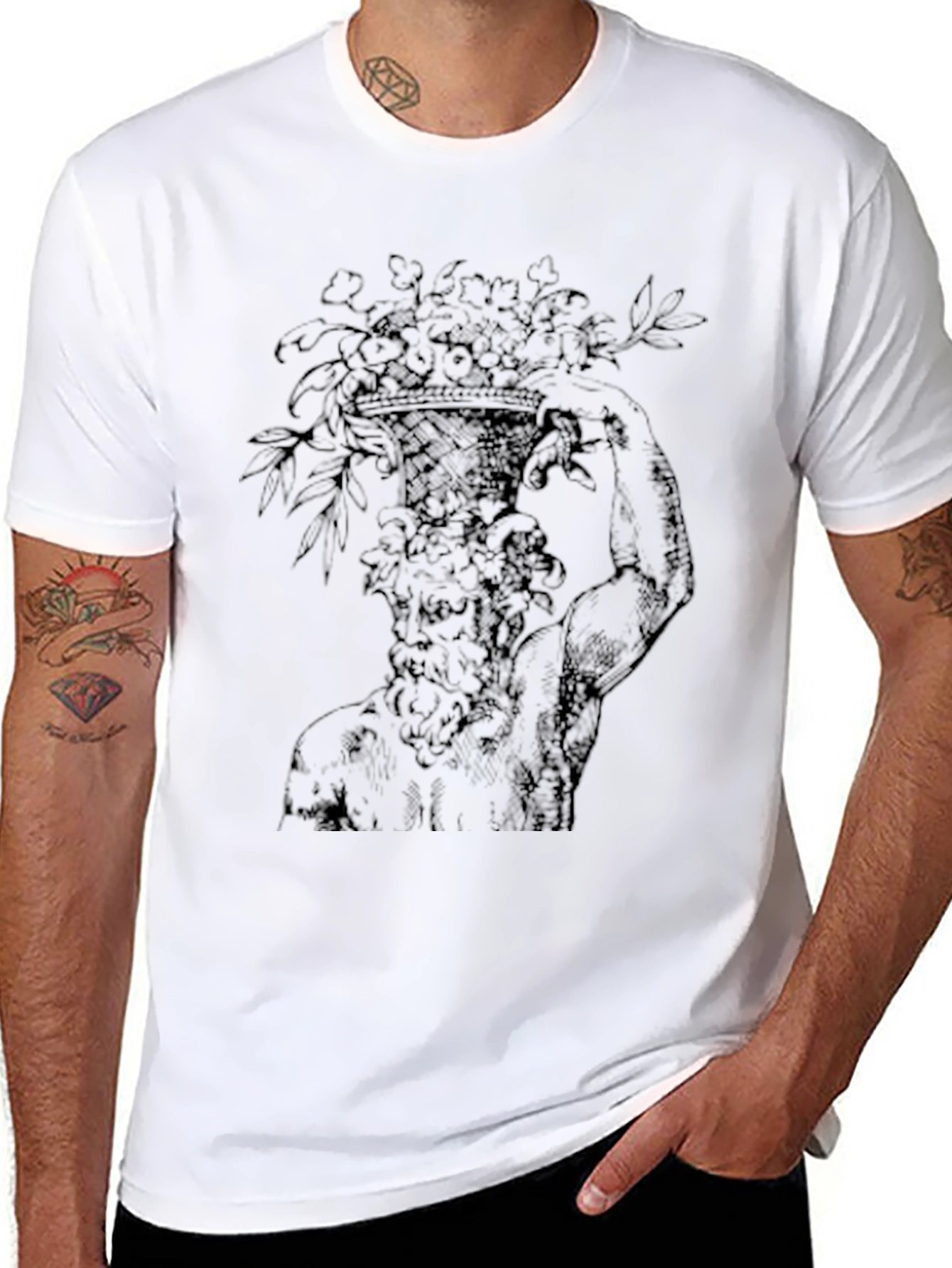 Black Floral Greek Statue Graphic Tee - Black view 8