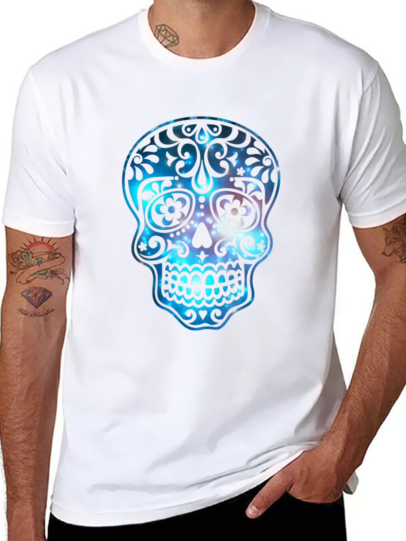 Black Sugar Skull Galaxy Graphic T-Shirt view 8