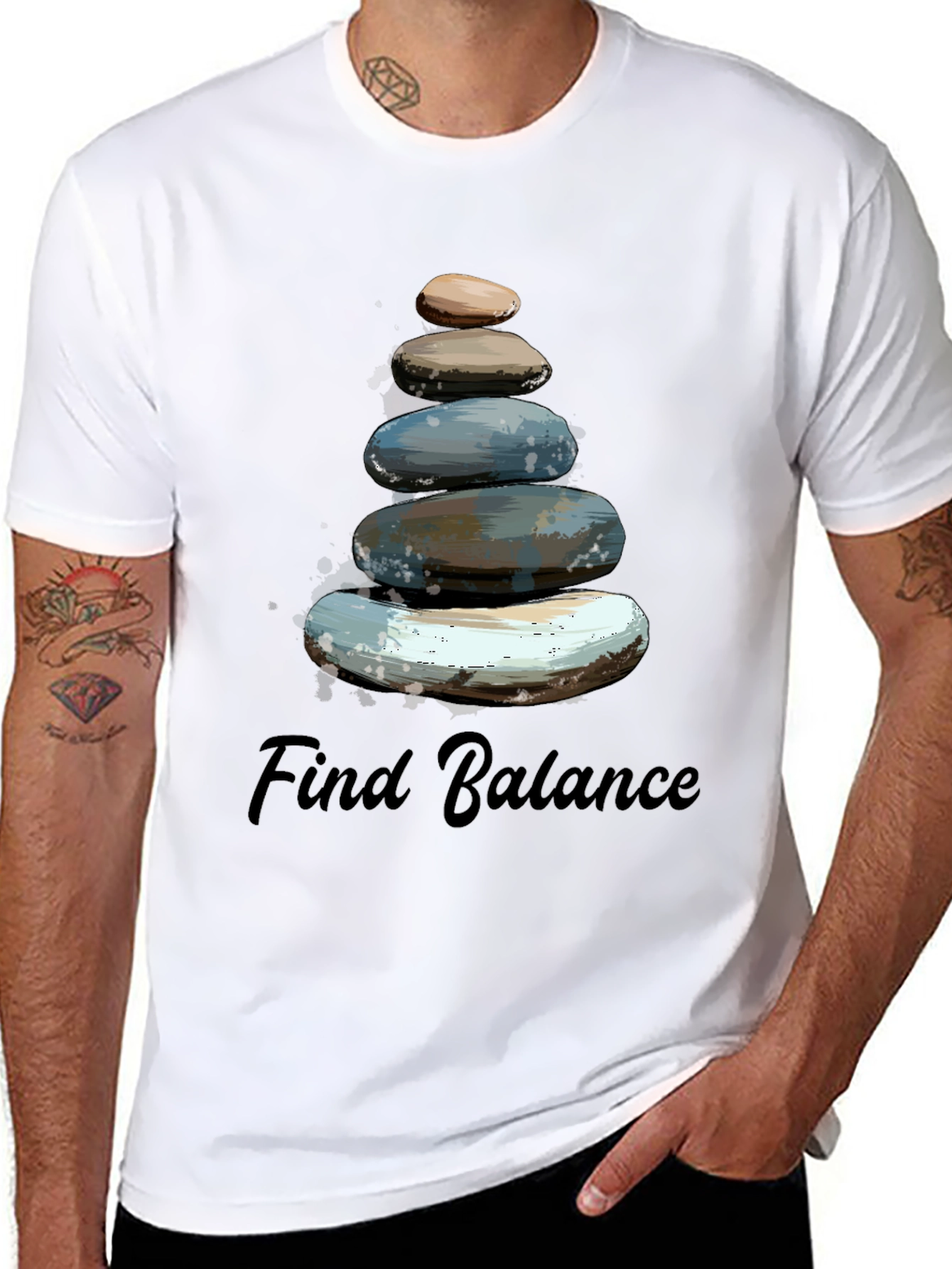 Black Find Balance Stone Stack Men's T-Shirt view 8