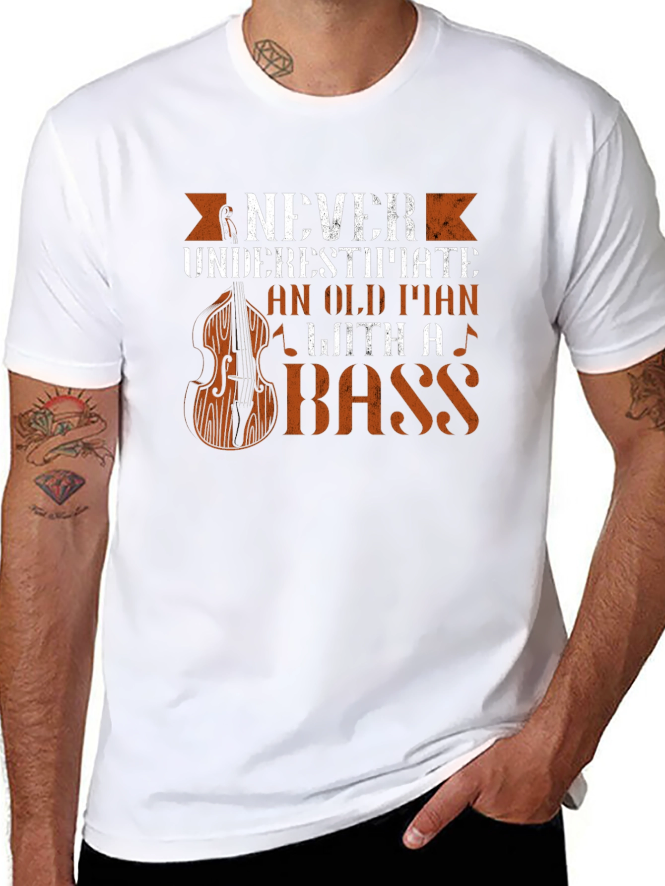Black Never Underestimate Old Man Bass Guitar T-Shirt view 8