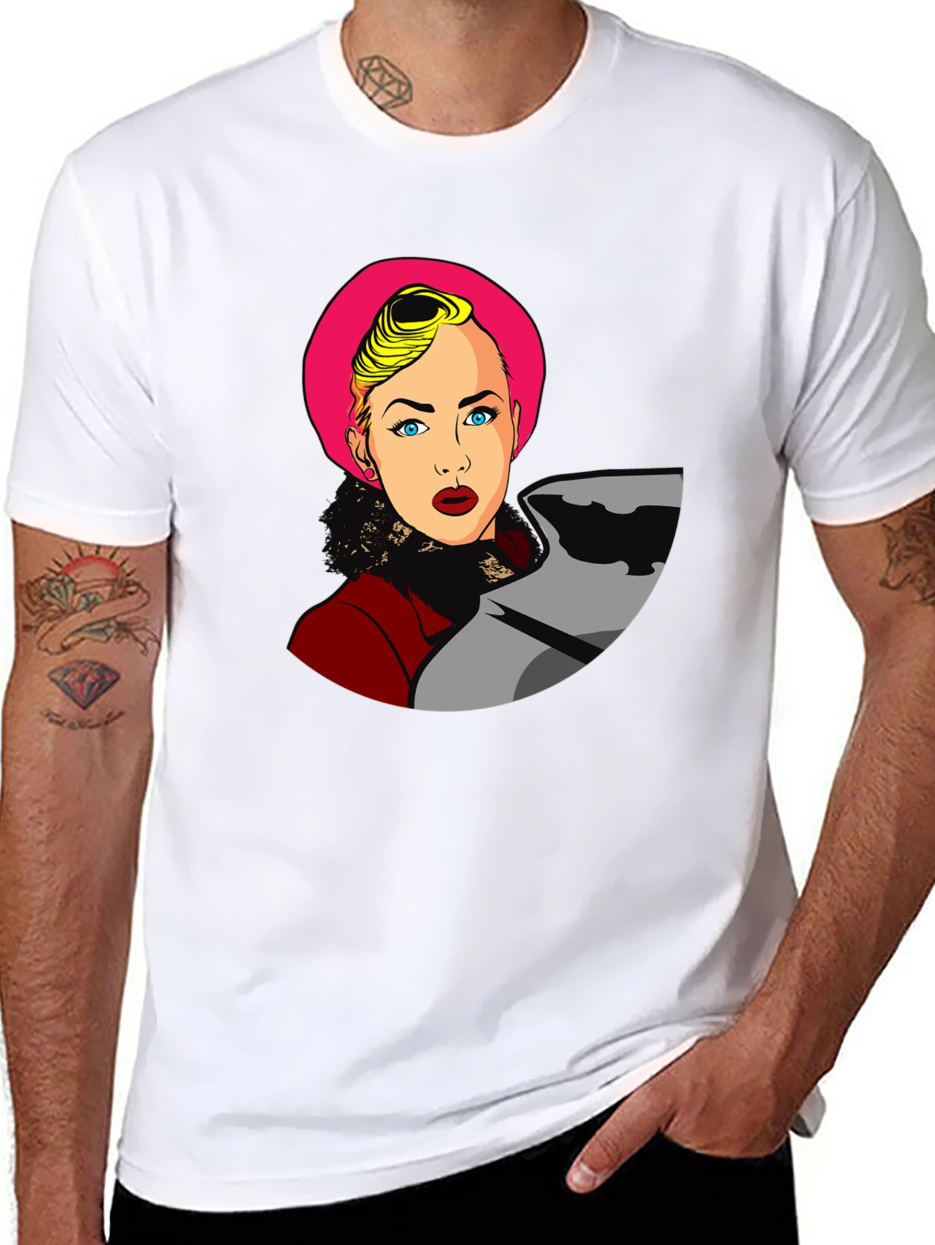 Black Pop Art Woman Graphic Black T-Shirt view 8