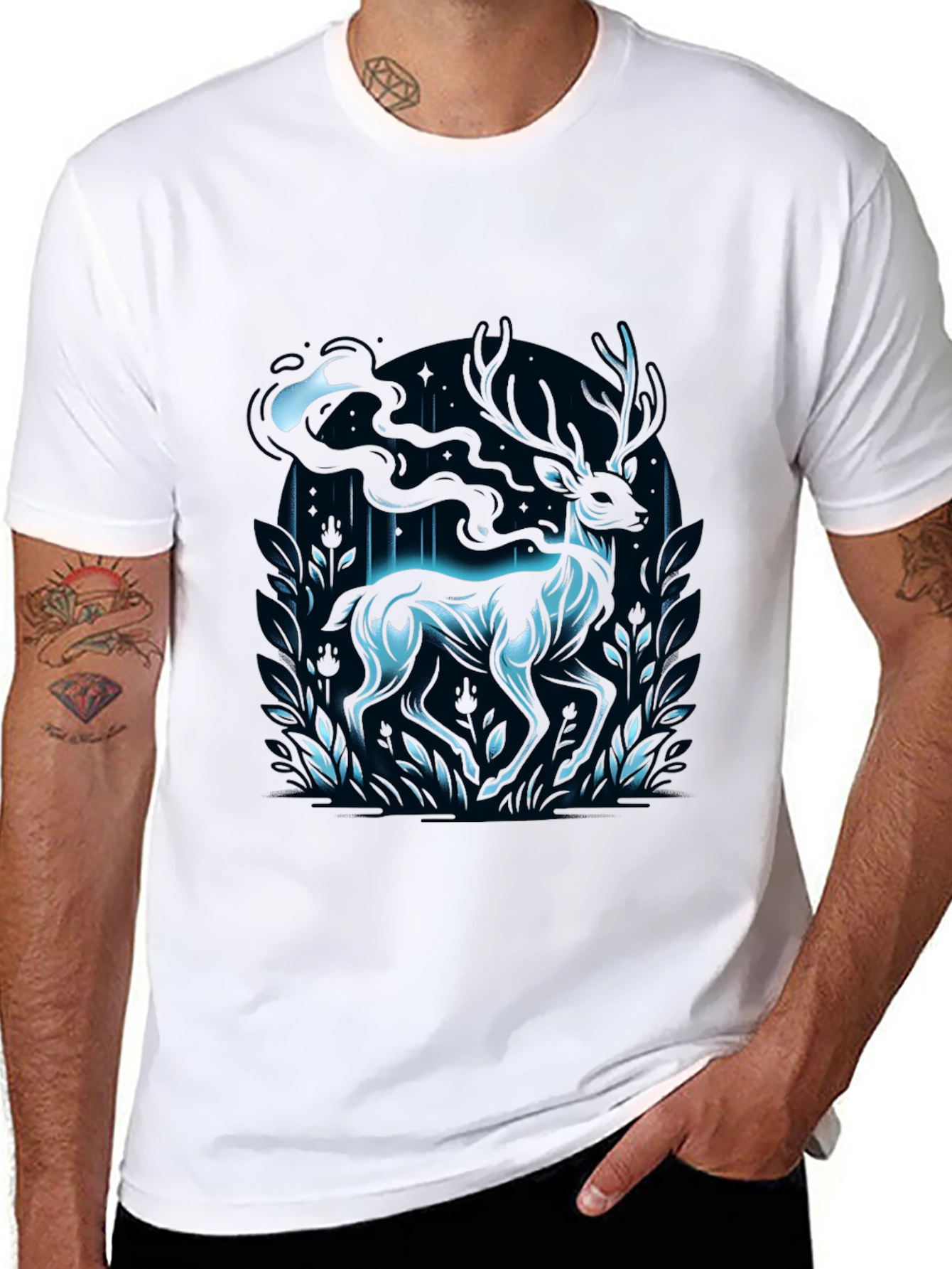 Black Mystic Deer Graphic T-Shirt - Black view 8