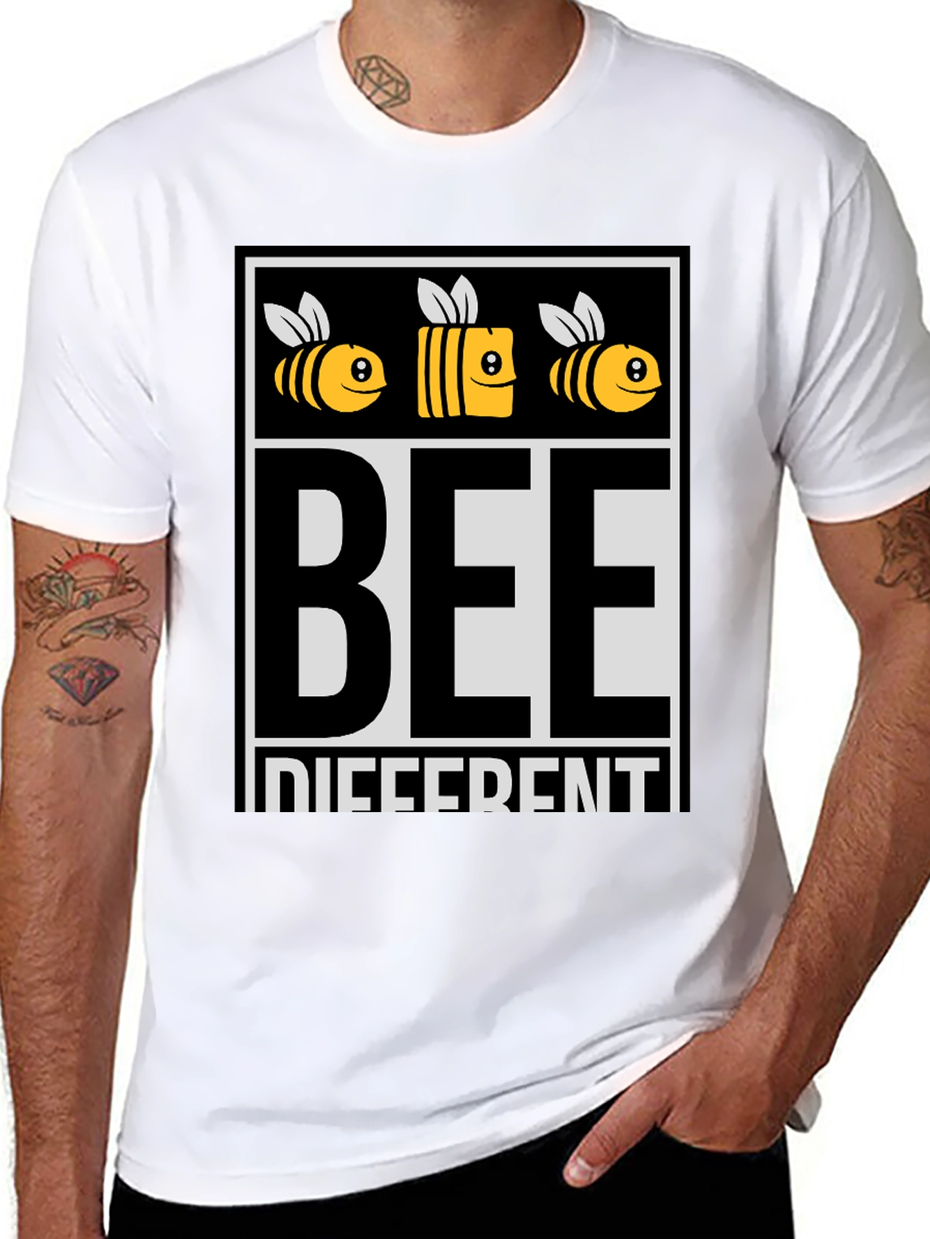 Black Bee Different Graphic Tee - Black Cotton T-Shirt view 8