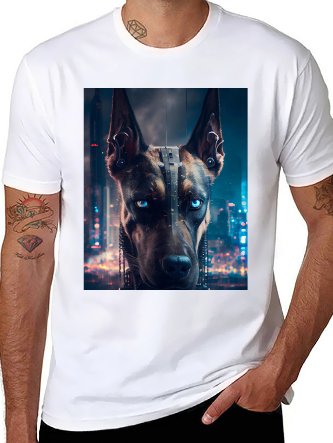 Black Cyberpunk Doberman T-Shirt - Urban Style view 8