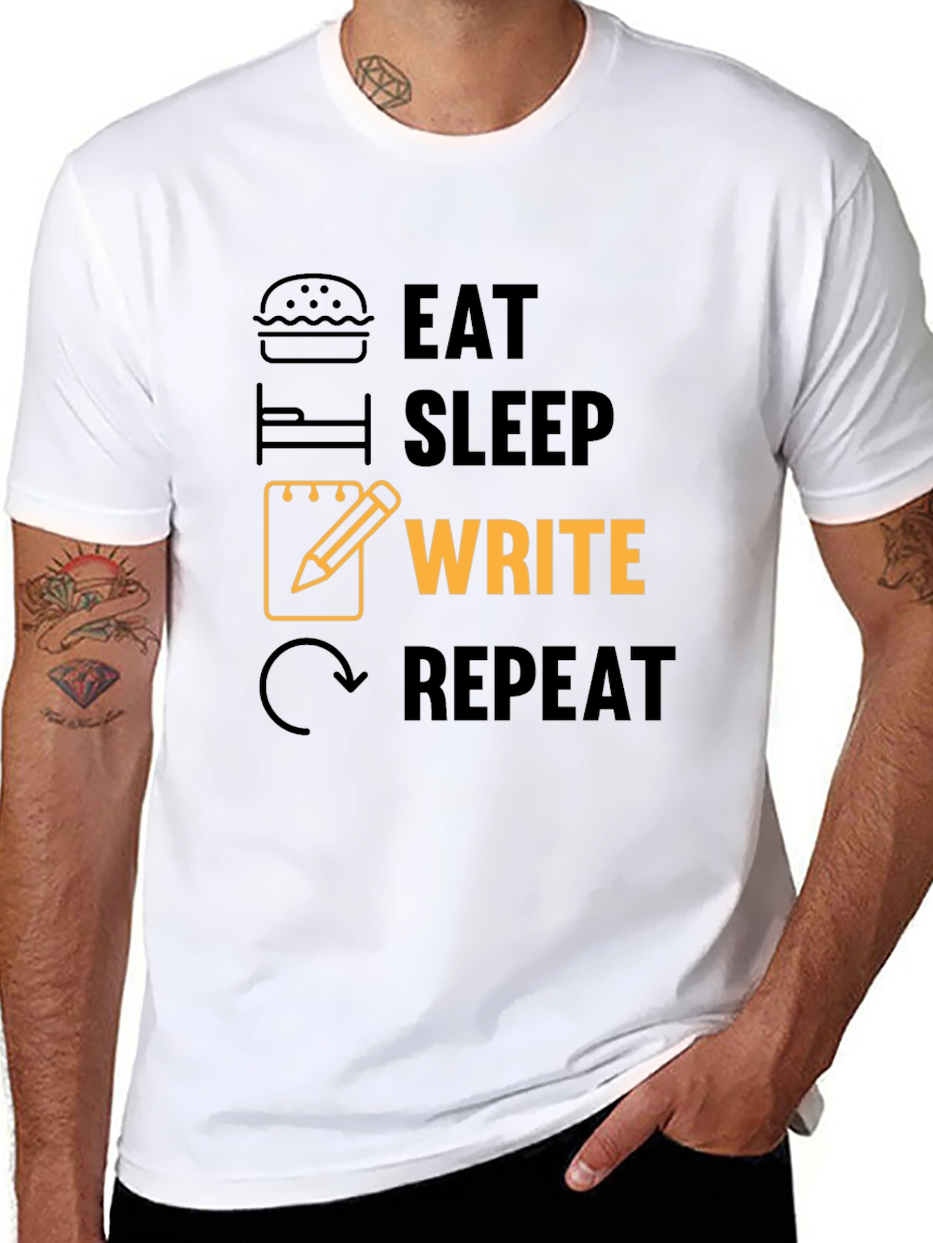 Black Eat Sleep Write Repeat Novelty T-Shirt view 8