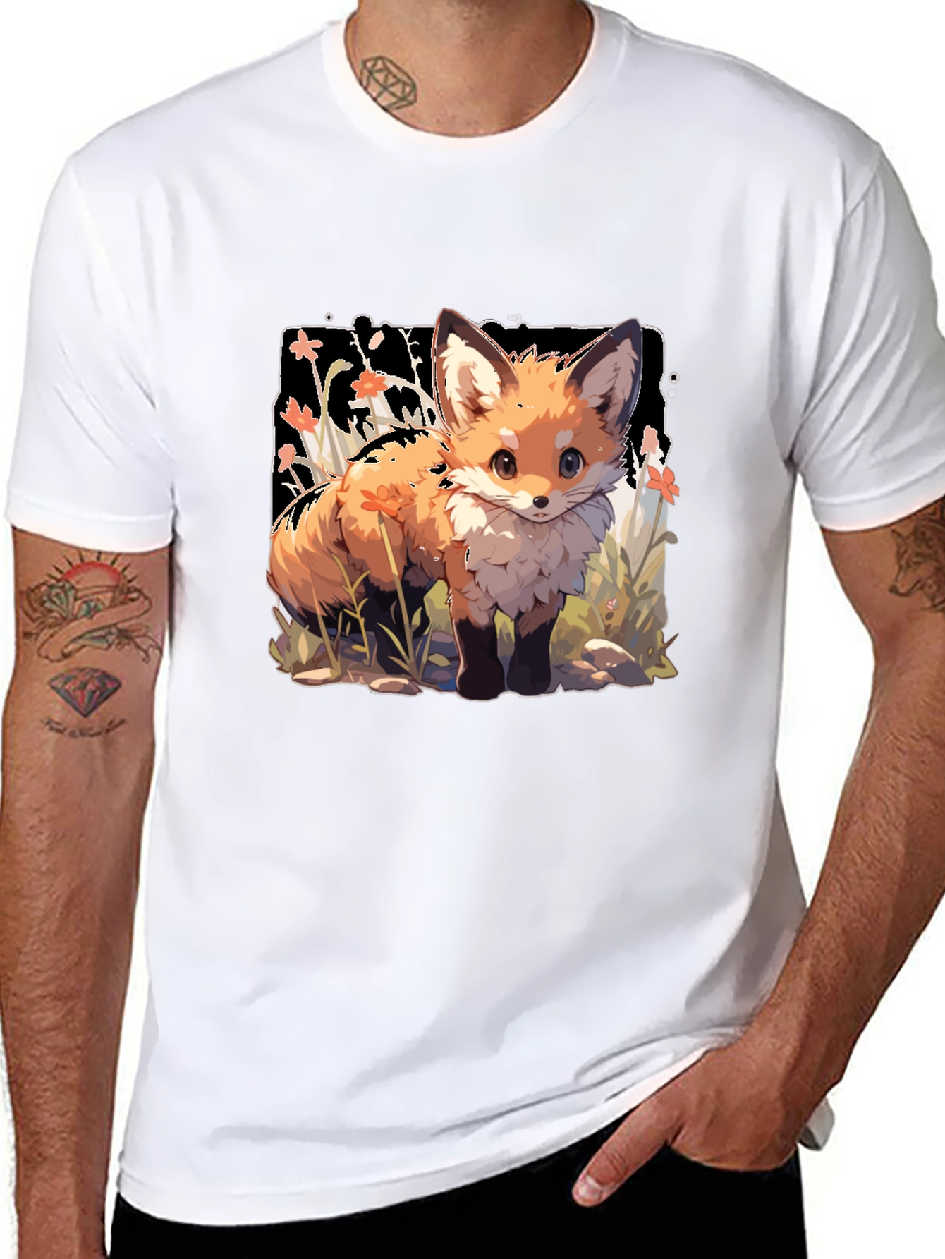 Black Cute Fox Graphic Tee - Stylish Animal Lover Shirt view 8