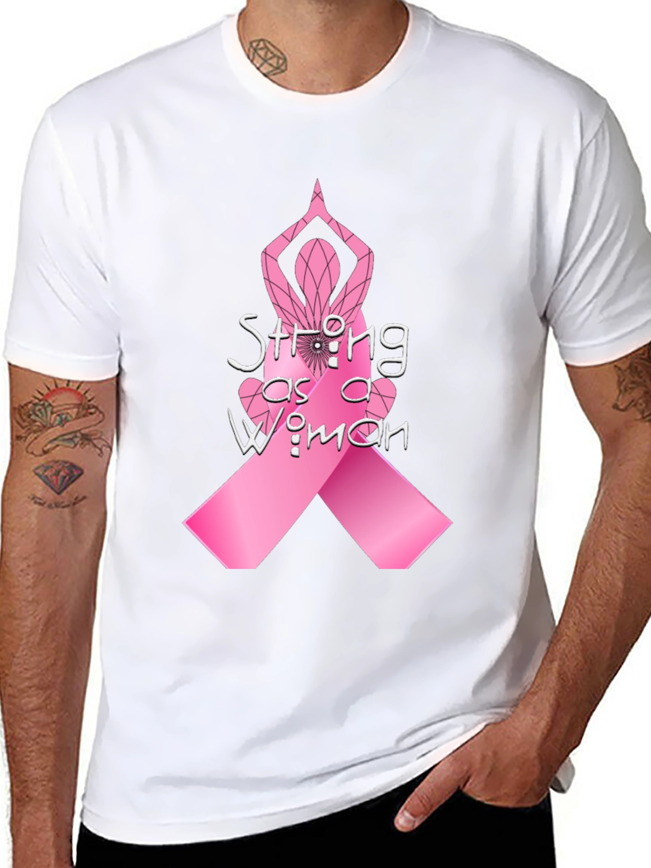Black Strong as a Woman Breast Cancer Awareness T-Shirt view 8
