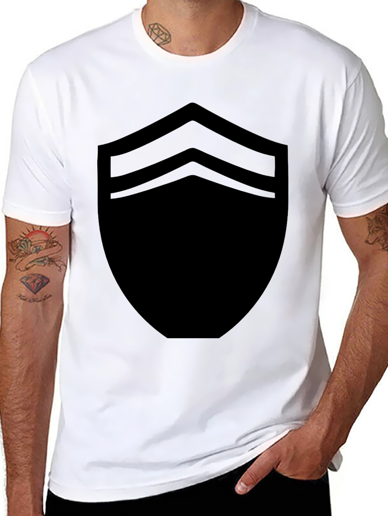 Black Stylish Black Shield Graphic Tee - Modern Casual Wear view 8
