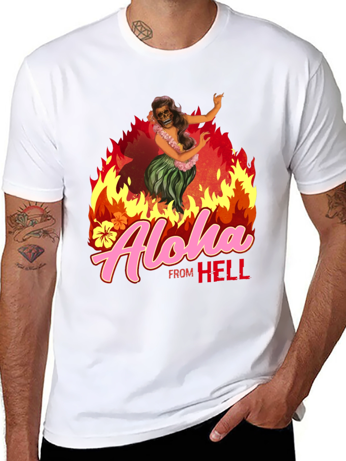 Black Aloha From Hell Graphic T-Shirt view 8