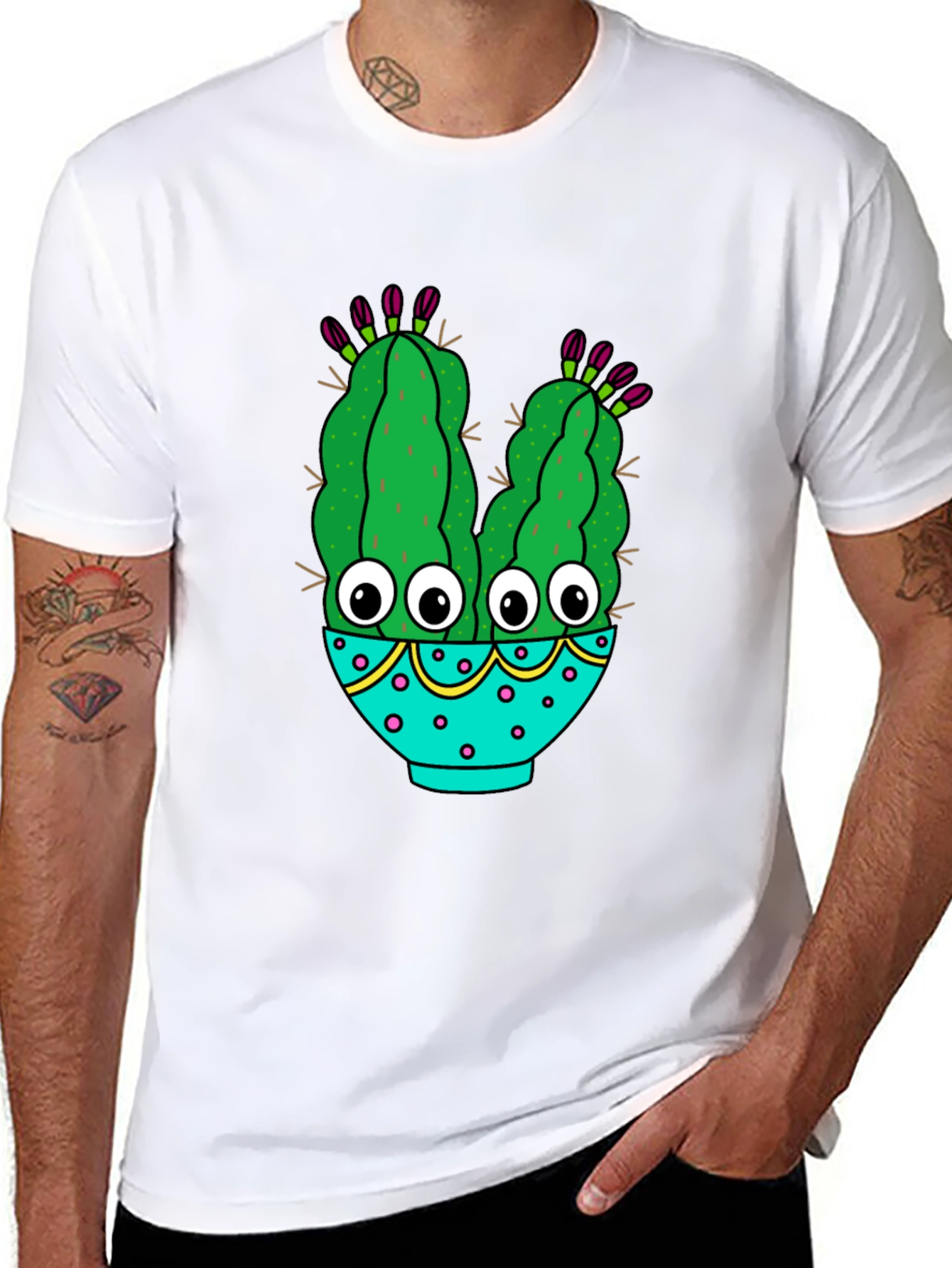 Black Funny Cactus Graphic T-Shirt - Black Cotton Blend view 8