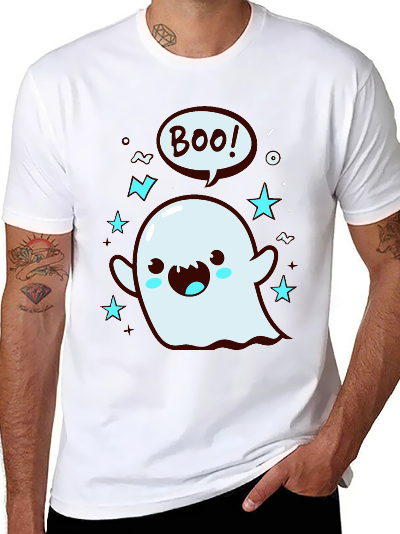 Cute Ghost Boo Graphic Tee - Black T-Shirt - 8