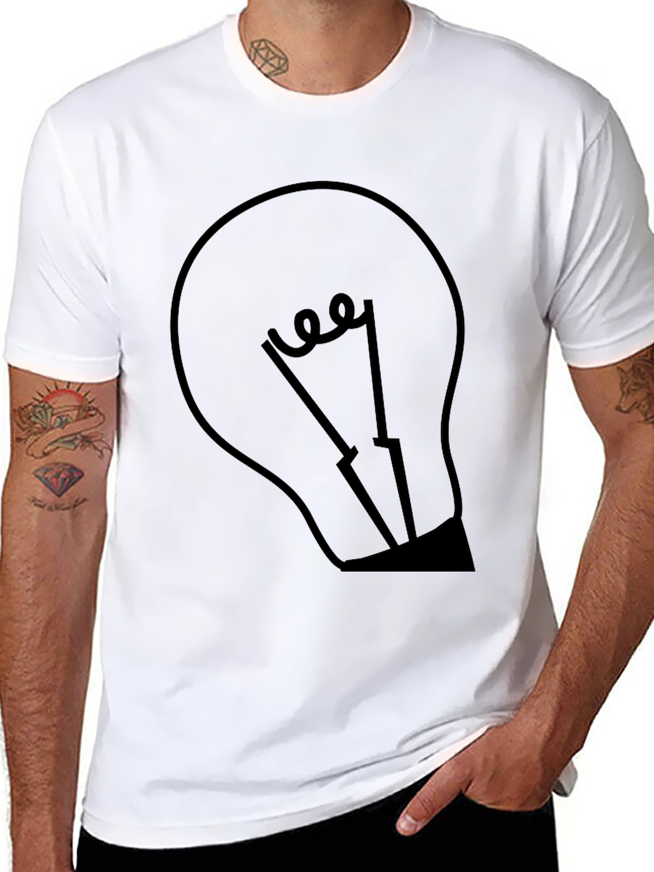 Black Men's Black Graphic Tee - Light Bulb Design view 8