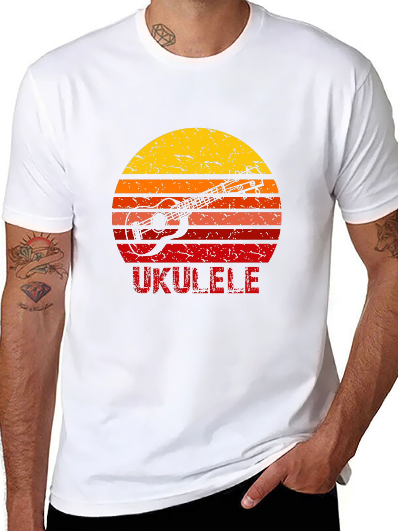 Black Vintage Ukulele Sunset Graphic T-Shirt view 8