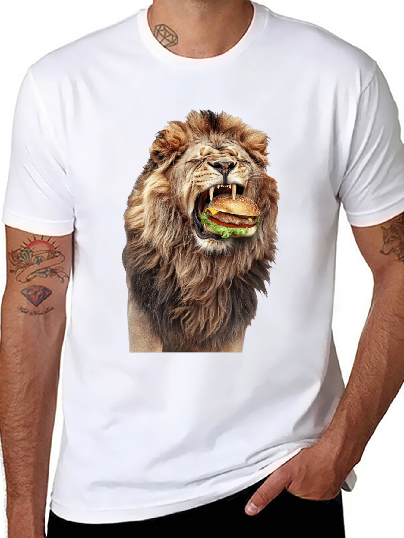 Black Lion Eating Burger Graphic T-Shirt - Black view 8