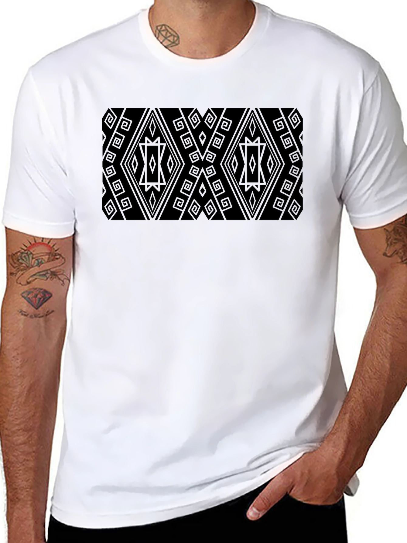 Black Patterned Black Tee - Modern Geometric Style view 8