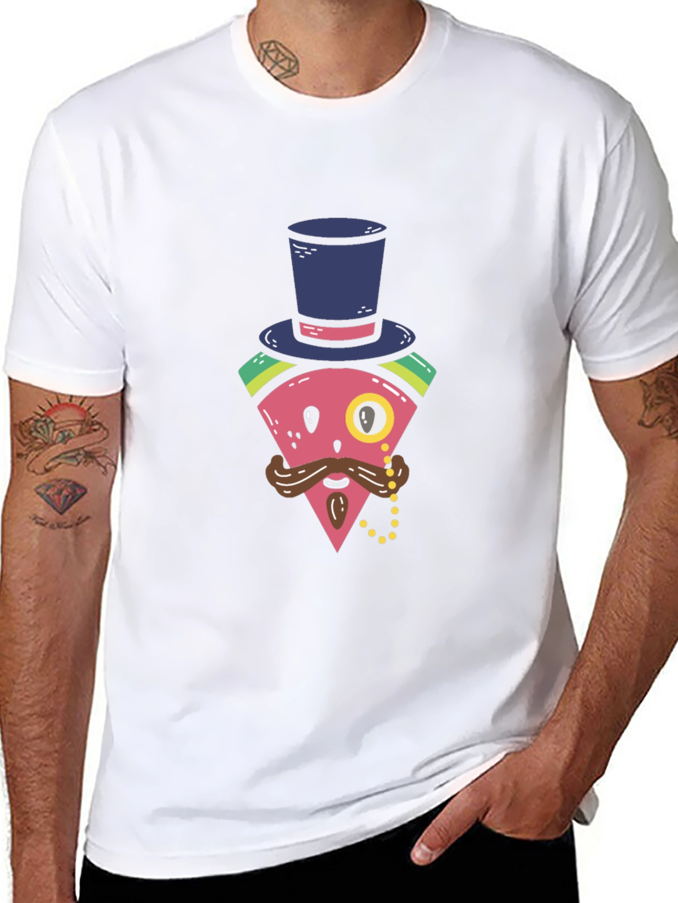 Black Whimsical Watermelon Gentleman T-Shirt view 8