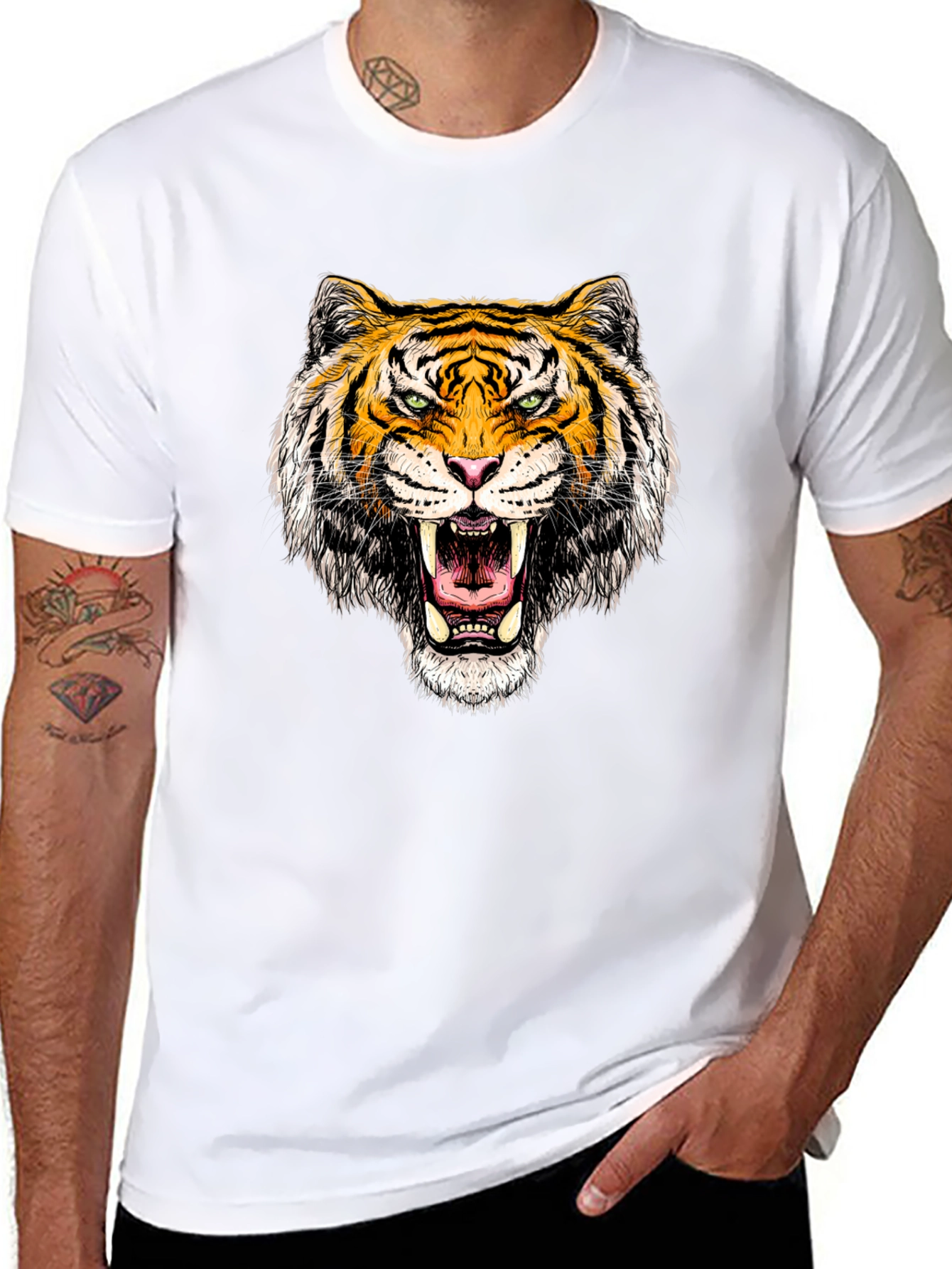 Black Roaring Tiger Graphic Tee - Black Cotton T-Shirt view 8