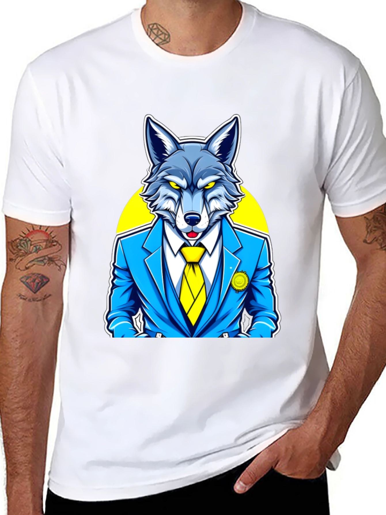 Black Wolf in Suit Graphic Tee - Cool Animal Cartoon Shirt view 8